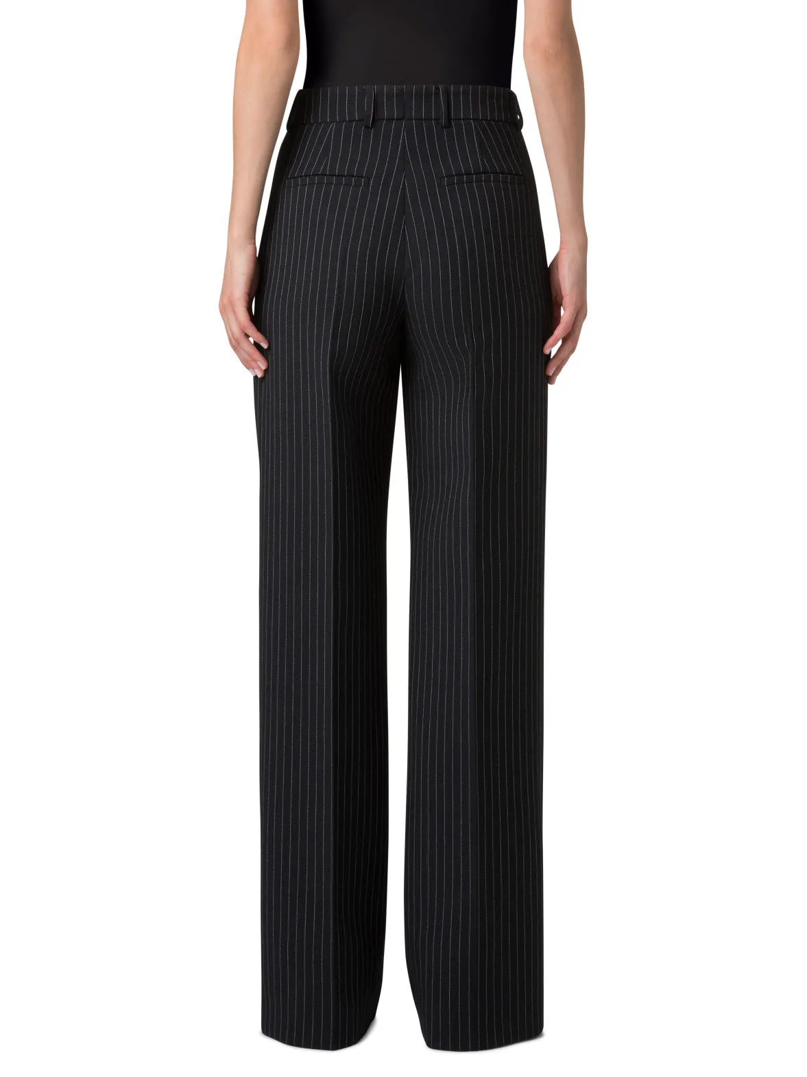 Wide Wool Double-Face Pants with Pinstripes