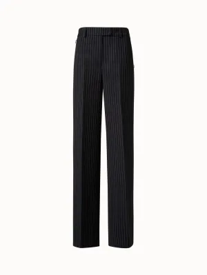 Wide Wool Double-Face Pants with Pinstripes