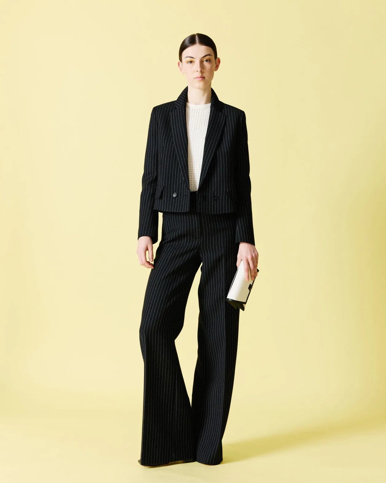 Wide Wool Double-Face Pants with Pinstripes