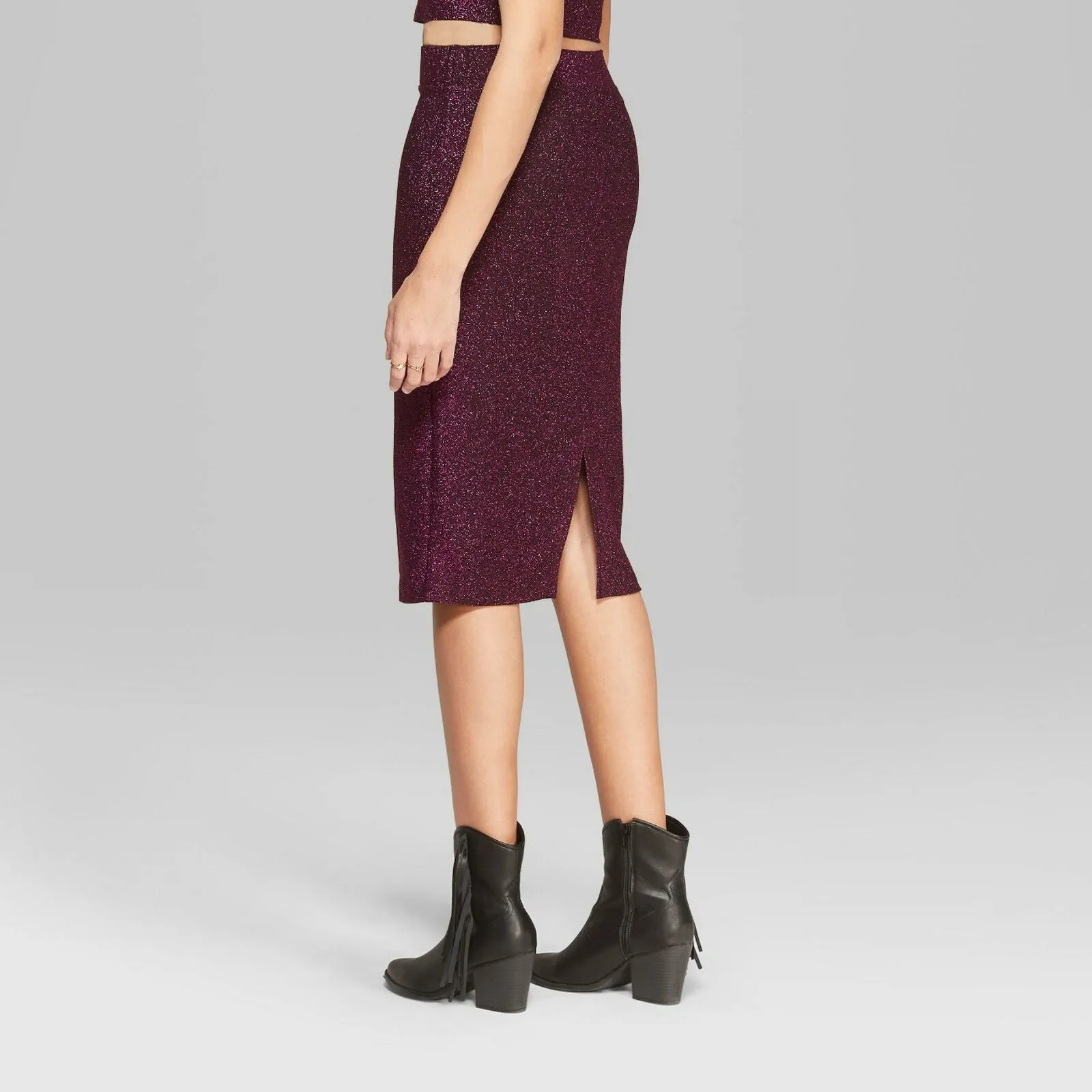 Wild Fable Women's Shiny Knit Stretch Bodycon Midi Skirt With Back Slit