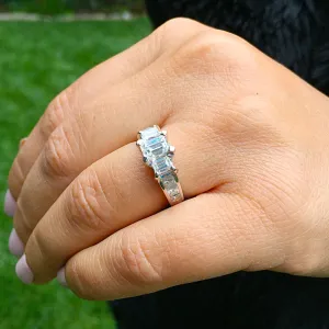Women's 1.40 carat set in 14k solid white gold emerald cut diamond engagement ring three stone style, bridal, wedding, anniversry