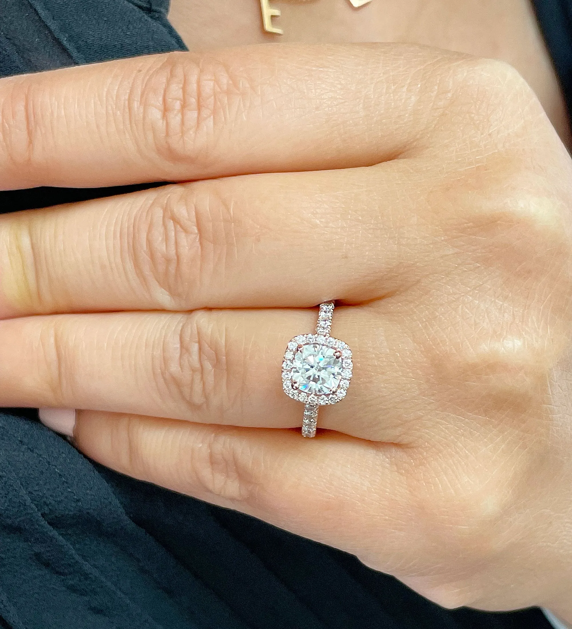 Women's 14k solid rose gold cushion cut forever one moissanite and natural round cut diamond engagement ring Bridal Wedding Halo 1.80ctw