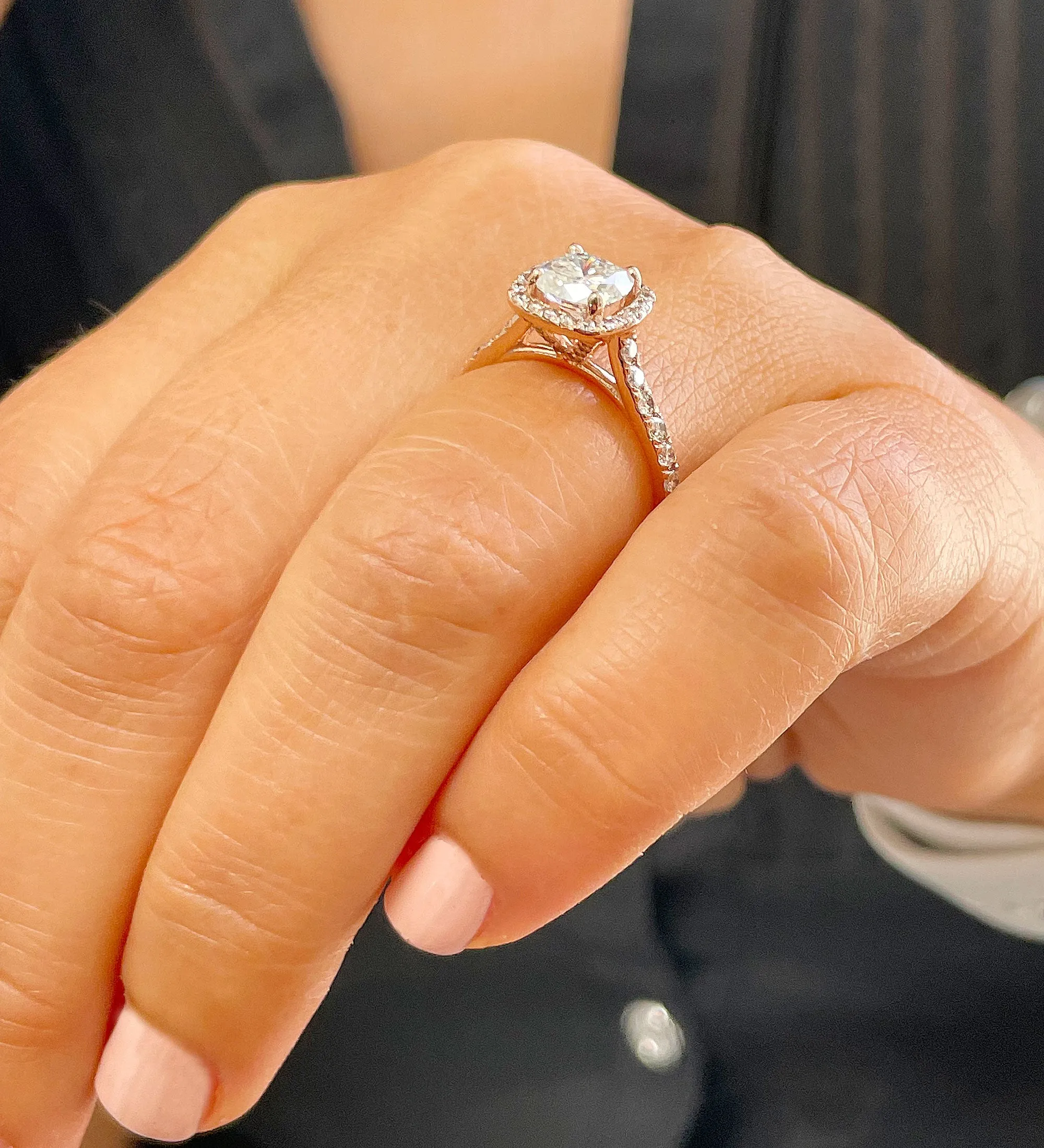 Women's 14k solid rose gold cushion cut forever one moissanite and natural round cut diamond engagement ring Bridal Wedding Halo 1.80ctw