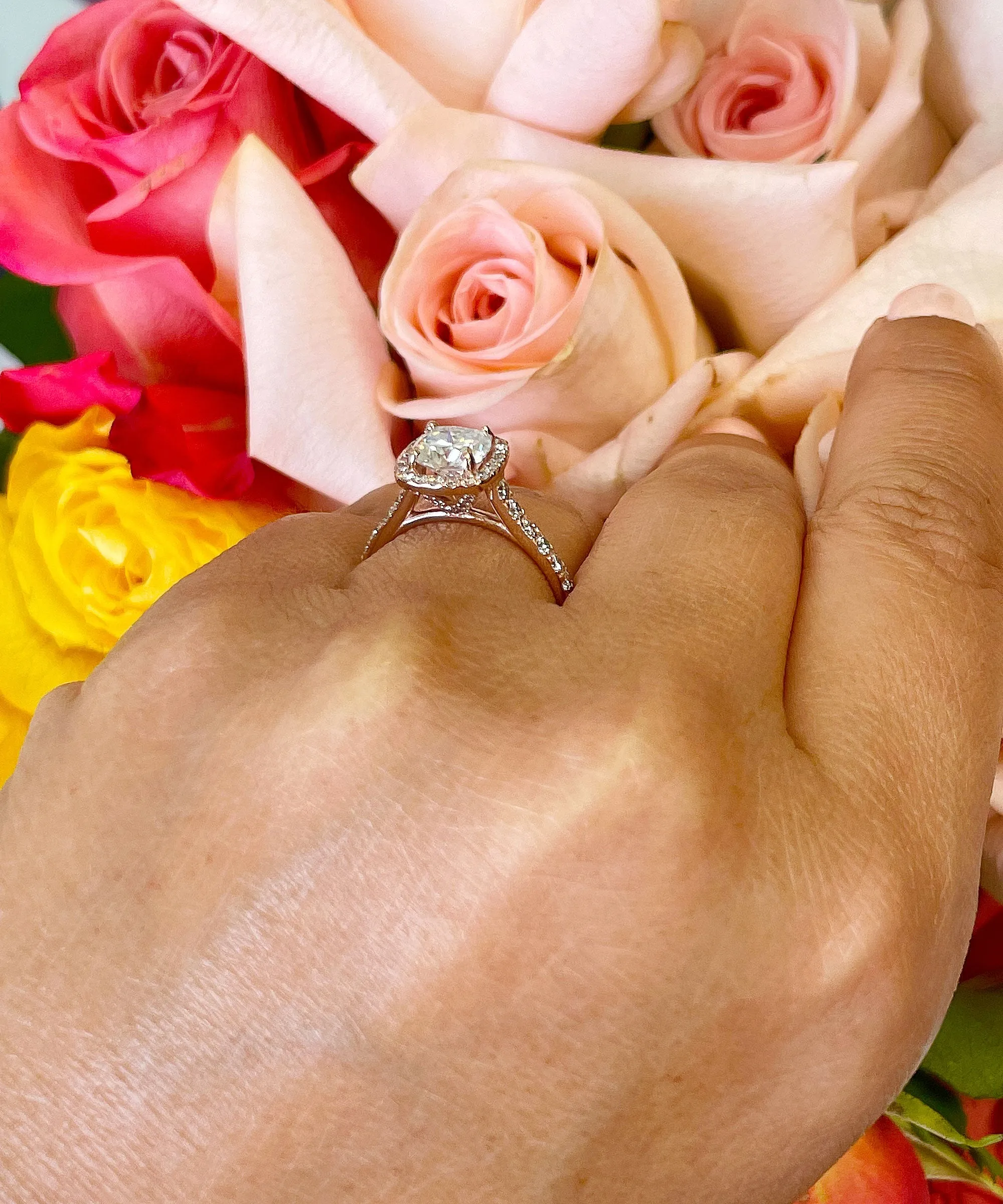 Women's 14k solid rose gold cushion cut forever one moissanite and natural round cut diamond engagement ring Bridal Wedding Halo 1.80ctw