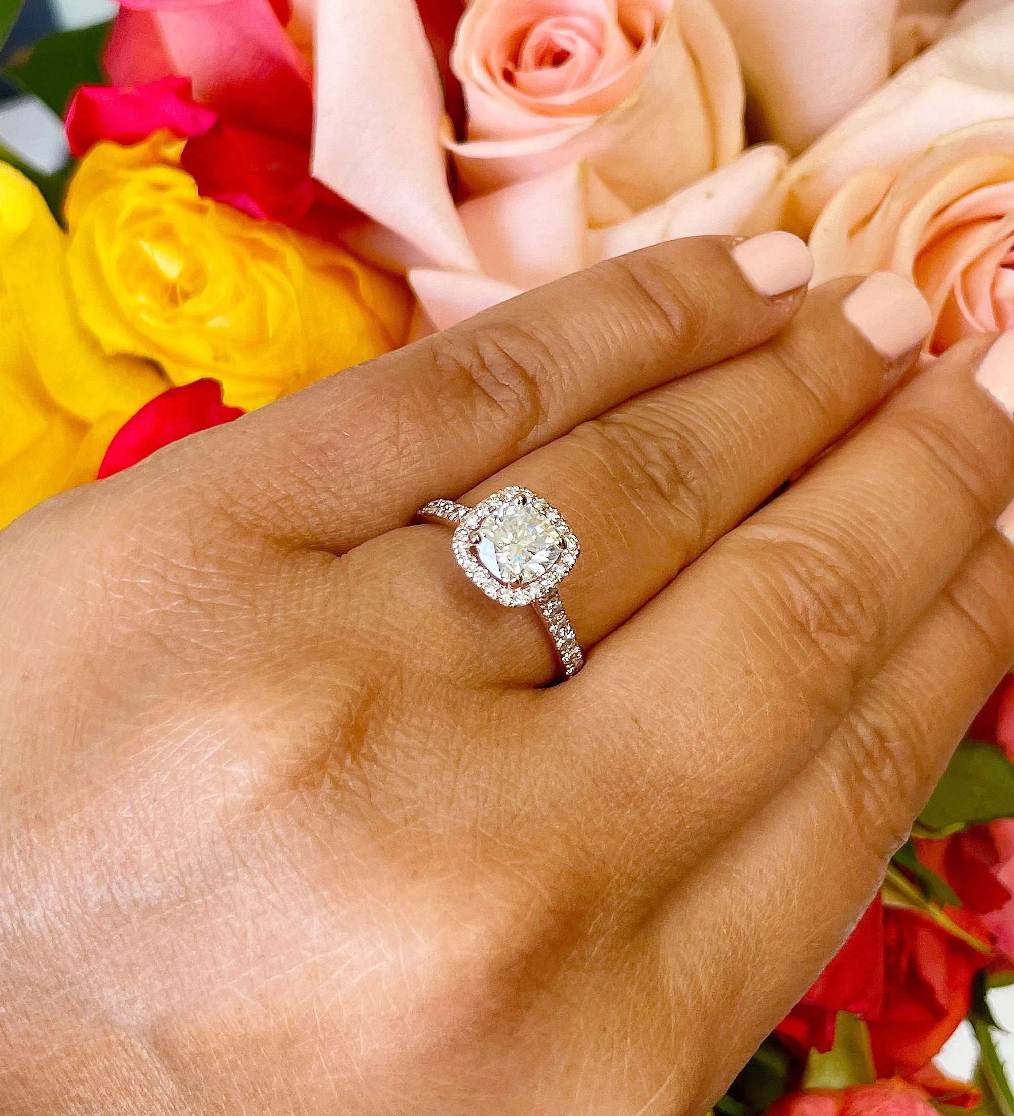 Women's 14k solid rose gold cushion cut forever one moissanite and natural round cut diamond engagement ring Bridal Wedding Halo 1.80ctw