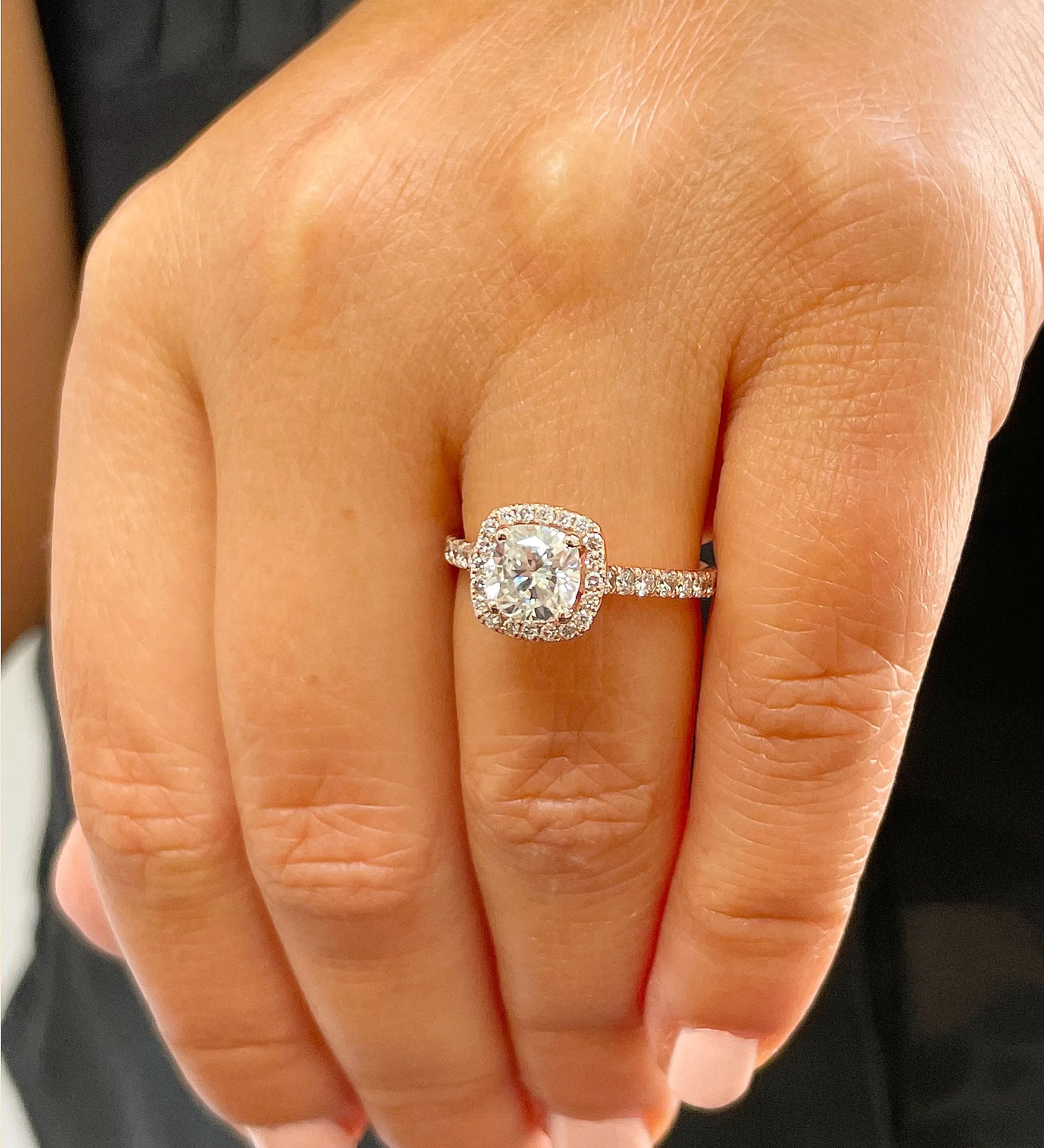 Women's 14k solid rose gold cushion cut forever one moissanite and natural round cut diamond engagement ring Bridal Wedding Halo 1.80ctw