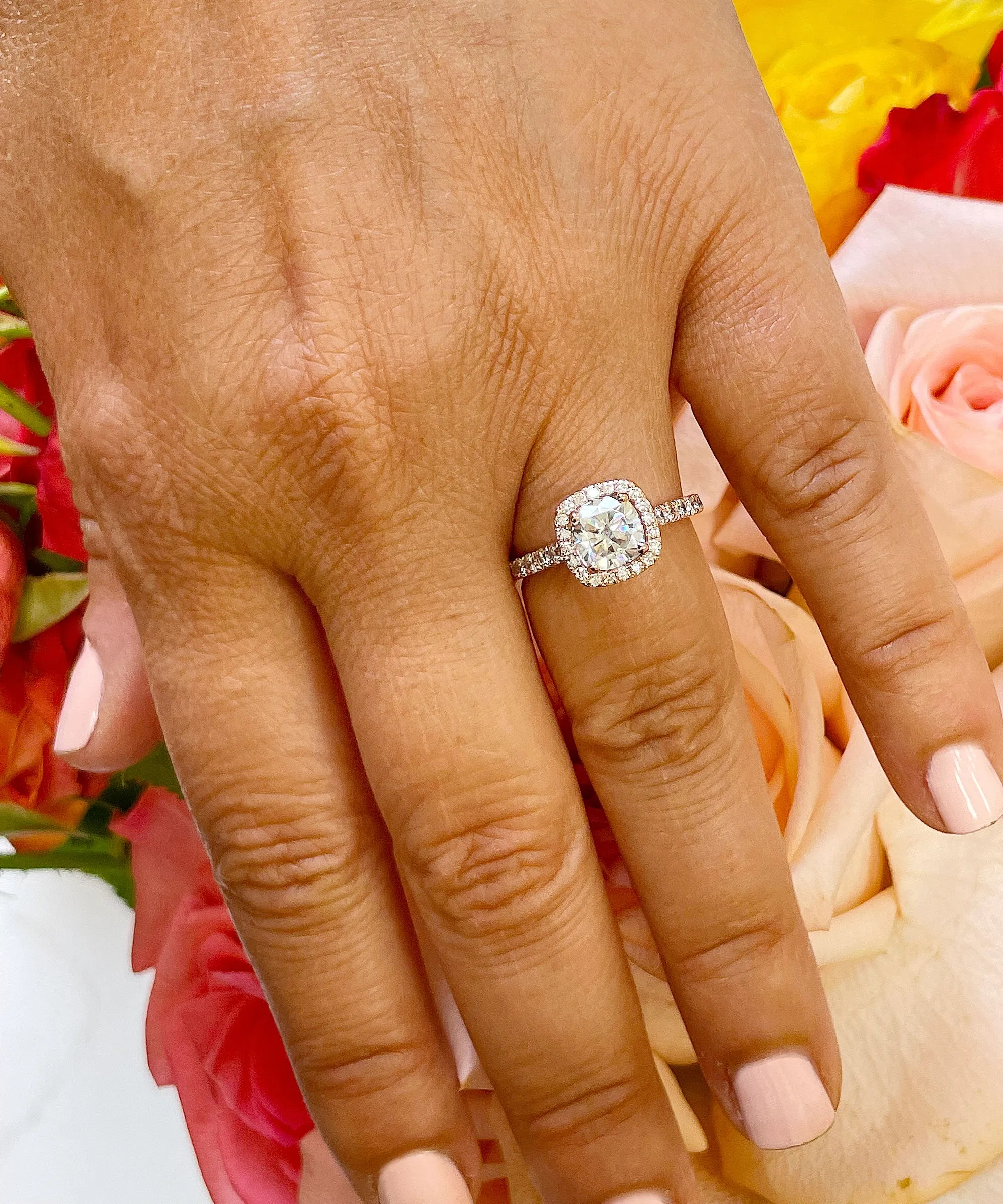 Women's 14k solid rose gold cushion cut forever one moissanite and natural round cut diamond engagement ring Bridal Wedding Halo 1.80ctw