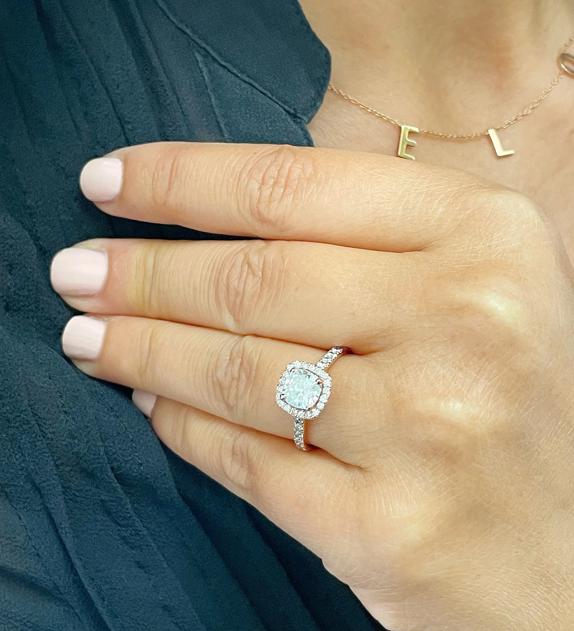 Women's 14k solid rose gold cushion cut forever one moissanite and natural round cut diamond engagement ring Bridal Wedding Halo 1.80ctw