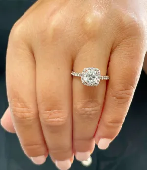 Women's 14k solid rose gold cushion cut forever one moissanite and natural round cut diamond engagement ring Bridal Wedding Halo 1.80ctw