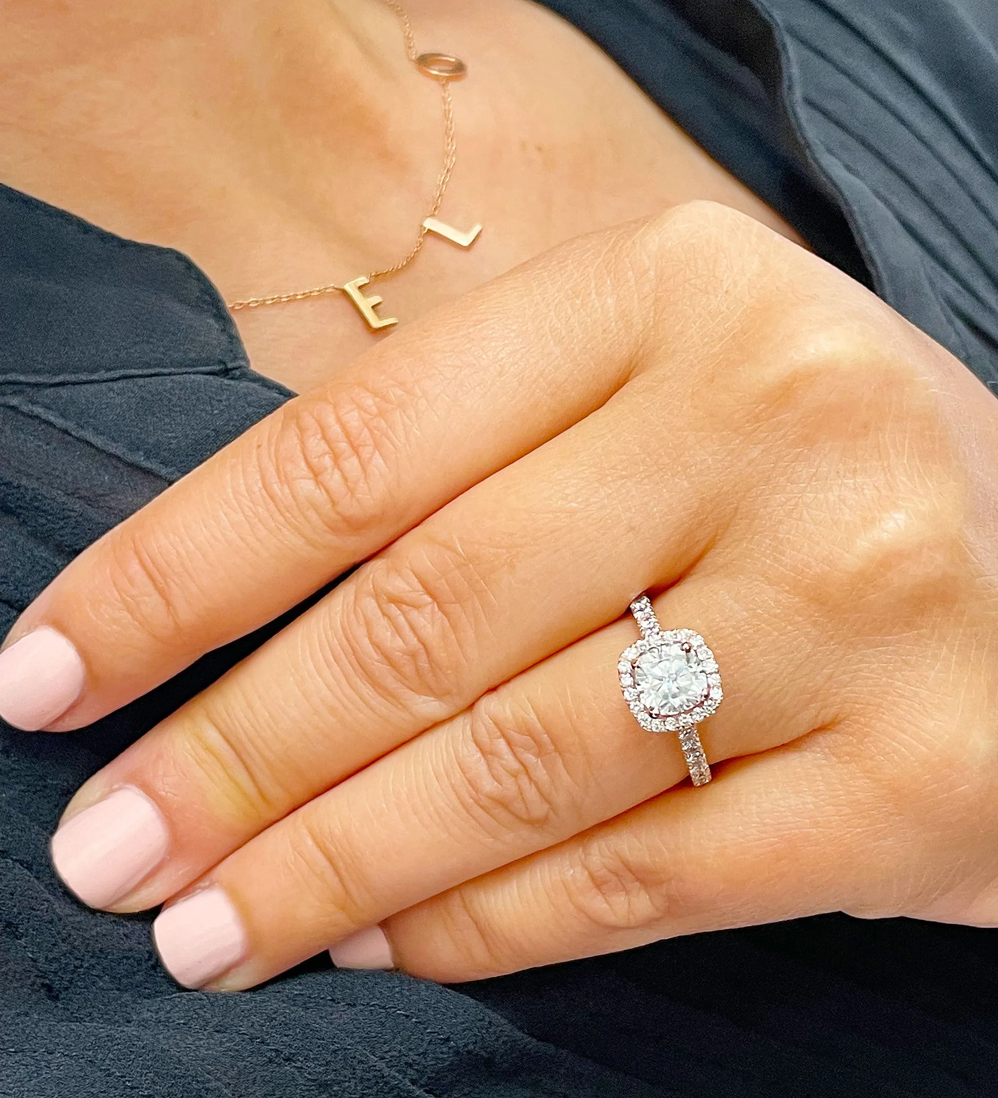 Women's 14k solid rose gold cushion cut forever one moissanite and natural round cut diamond engagement ring Bridal Wedding Halo 1.80ctw