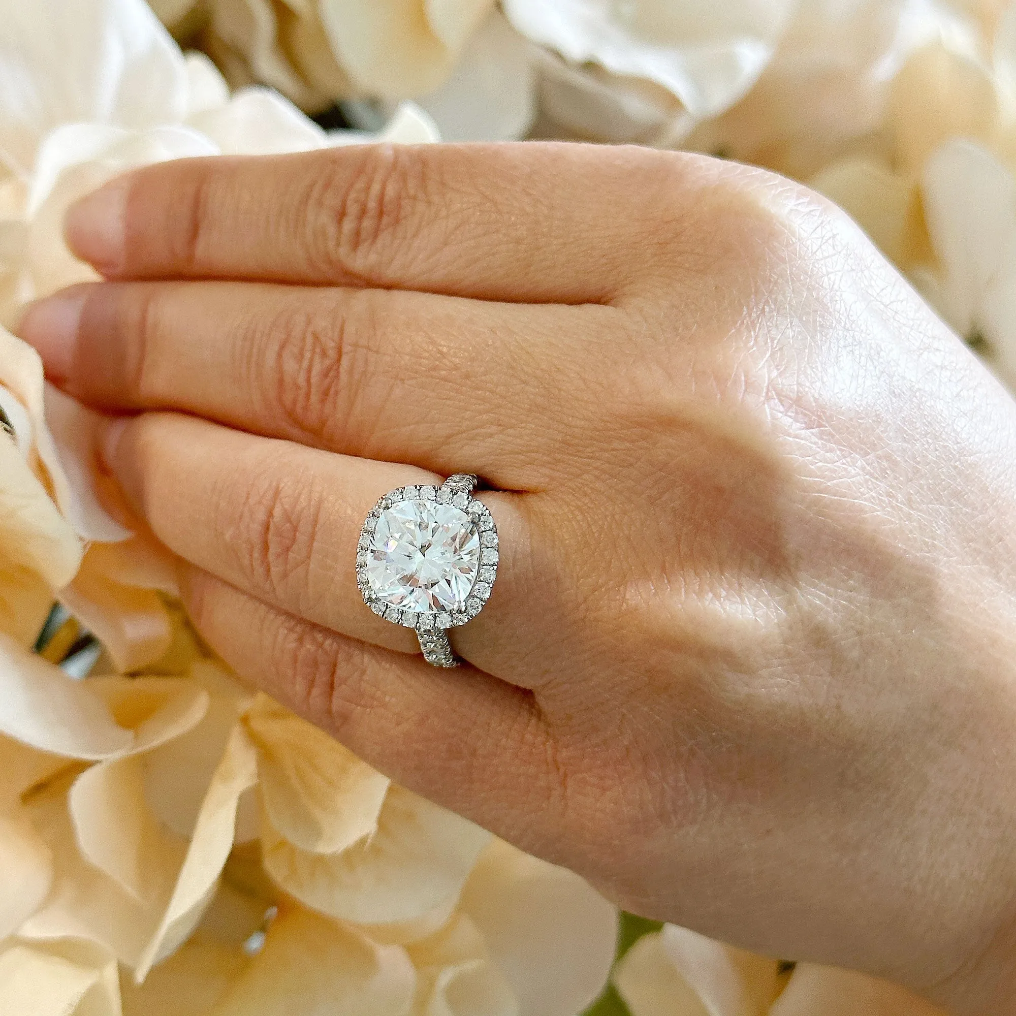 Women's 14k Solid White Gold Cushion Cut Moissanite And Natural Diamond Engagement Ring Bridal Wedding Halo 6.50Ctw
