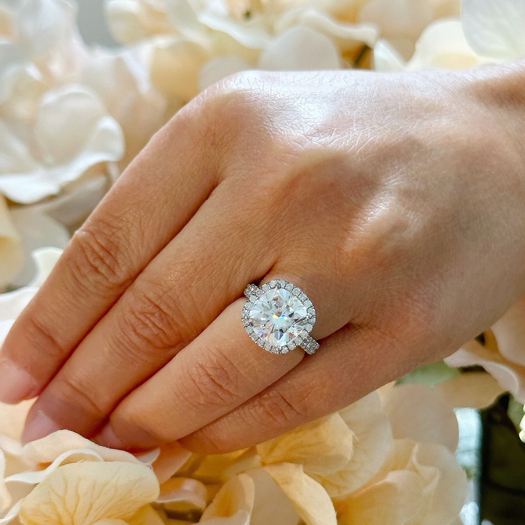 Women's 14k Solid White Gold Cushion Cut Moissanite And Natural Diamond Engagement Ring Bridal Wedding Halo 6.50Ctw