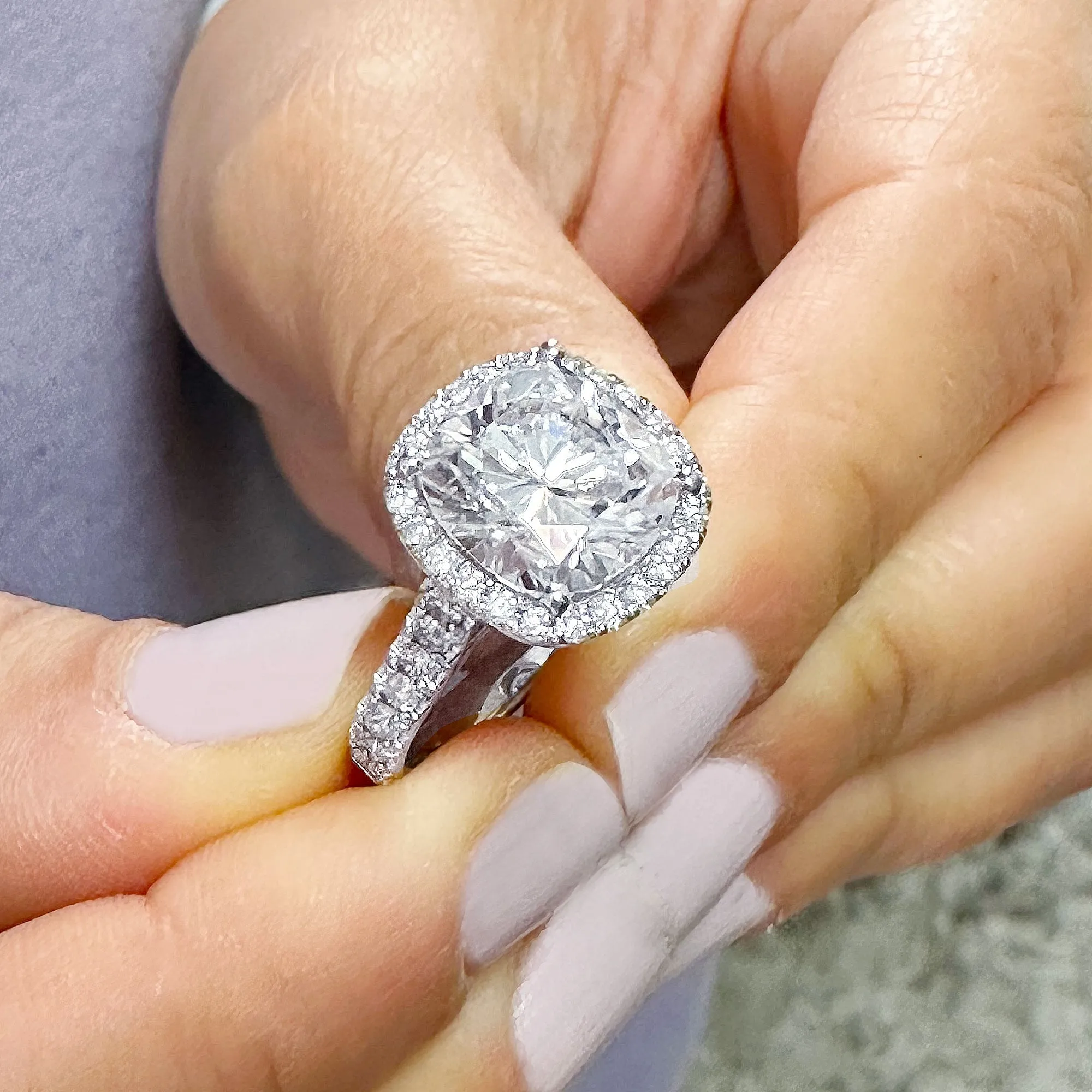 Women's 14k Solid White Gold Cushion Cut Moissanite And Natural Diamond Engagement Ring Bridal Wedding Halo 6.50Ctw