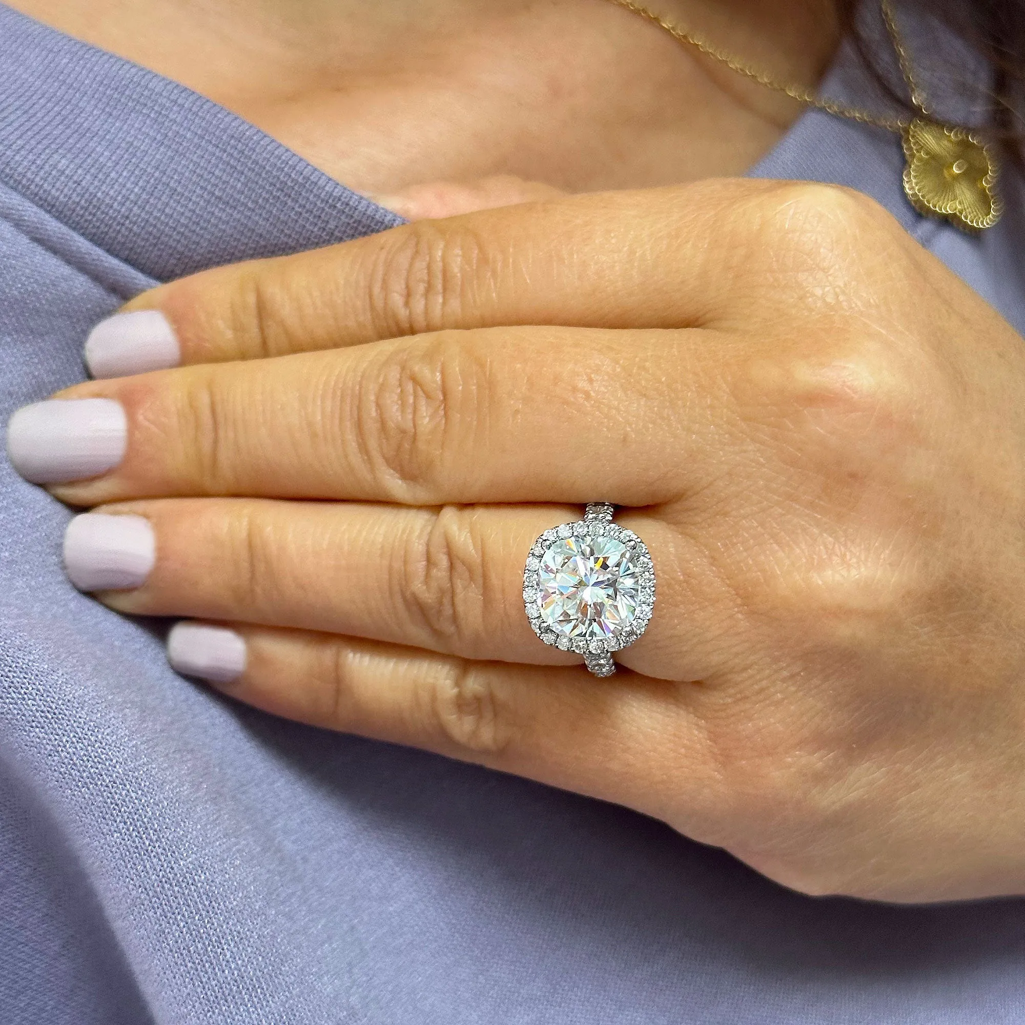 Women's 14k Solid White Gold Cushion Cut Moissanite And Natural Diamond Engagement Ring Bridal Wedding Halo 6.50Ctw