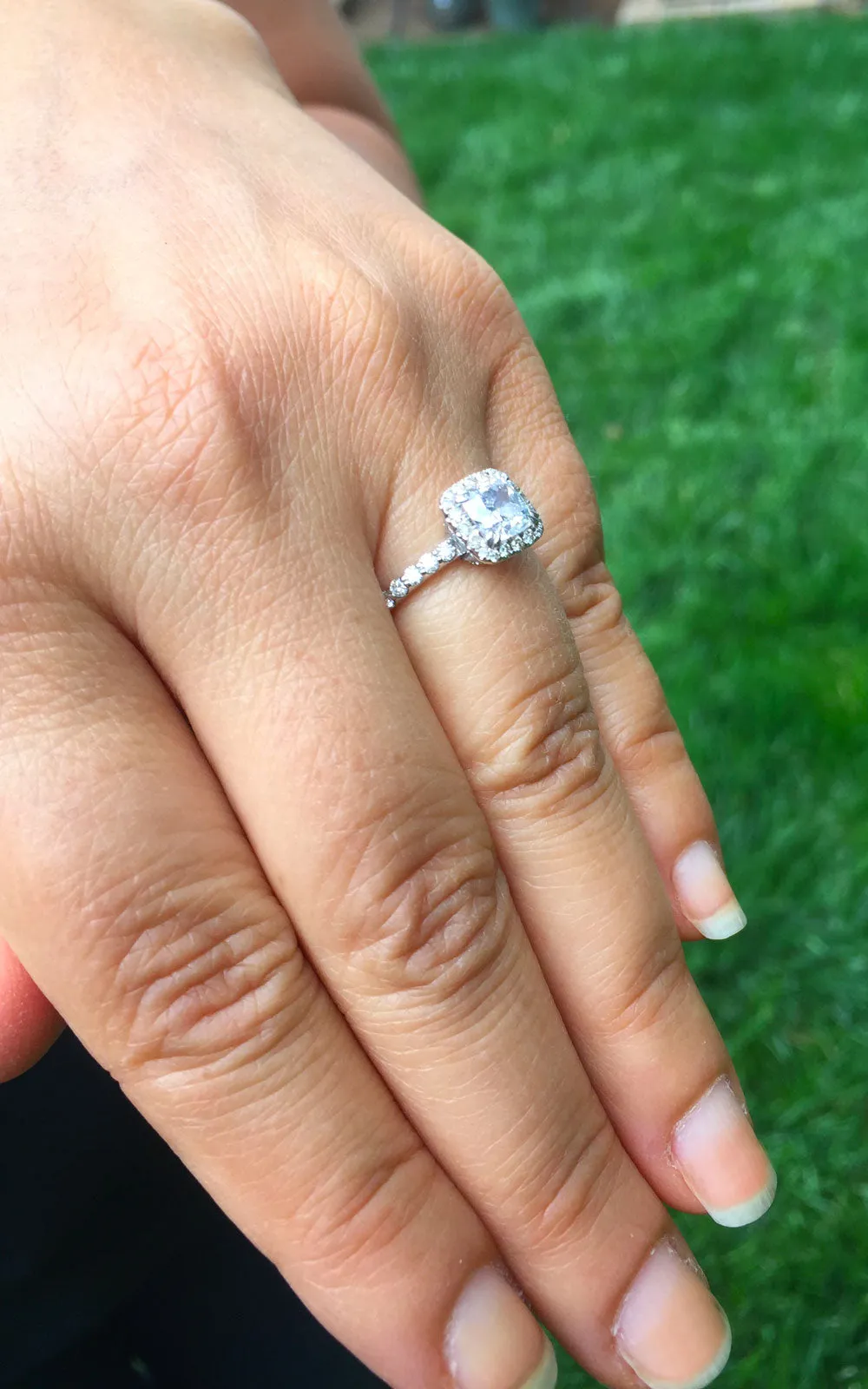 Women's 14k solid white gold cushion cut moissanite and natural round cut diamond engagement ring Bridal Wedding Halo 1.90ctw