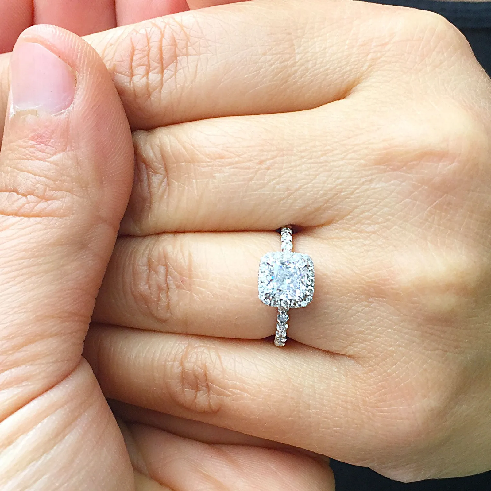 Women's 14k solid white gold cushion cut moissanite and natural round cut diamond engagement ring Bridal Wedding Halo 1.90ctw