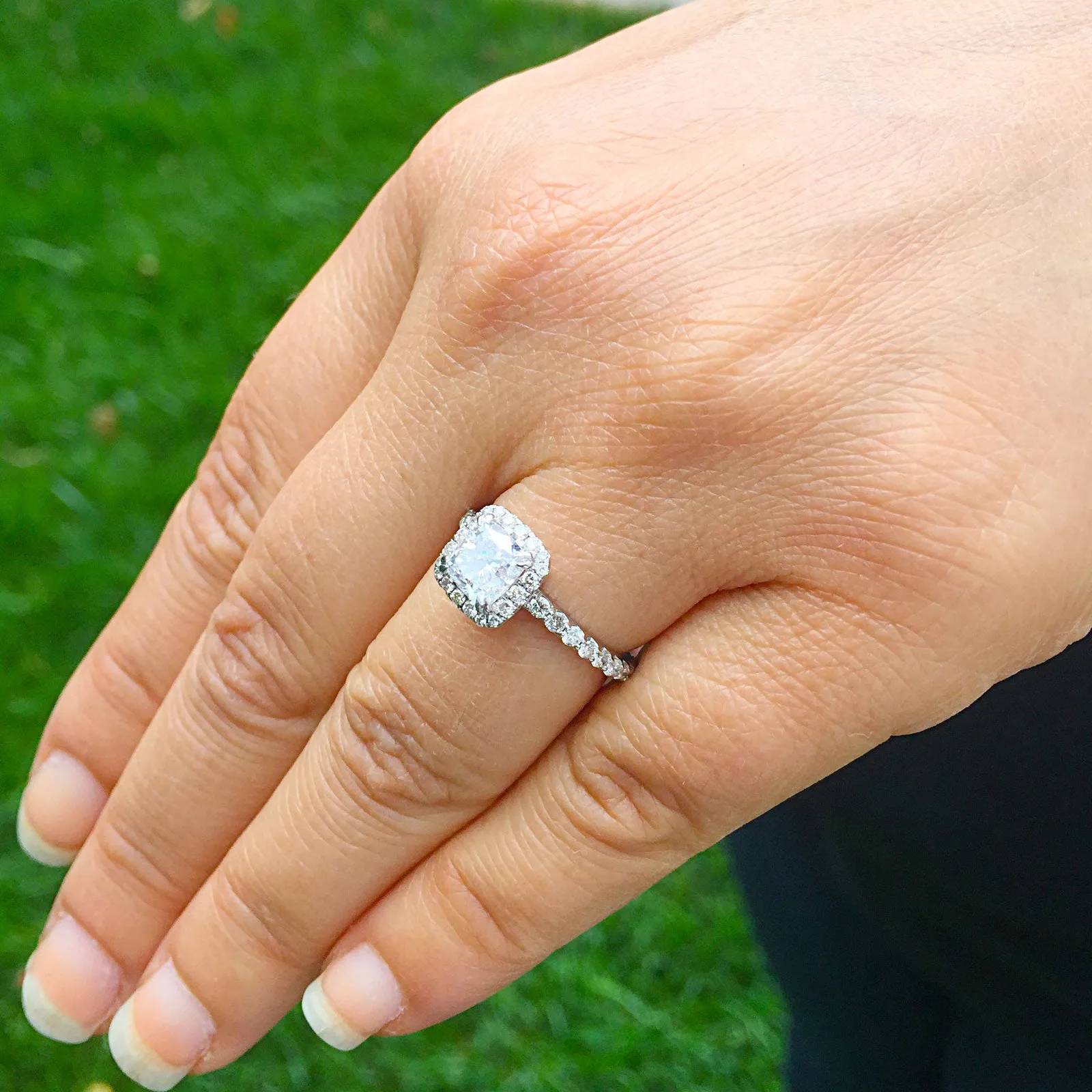 Women's 14k solid white gold cushion cut moissanite and natural round cut diamond engagement ring Bridal Wedding Halo 1.90ctw
