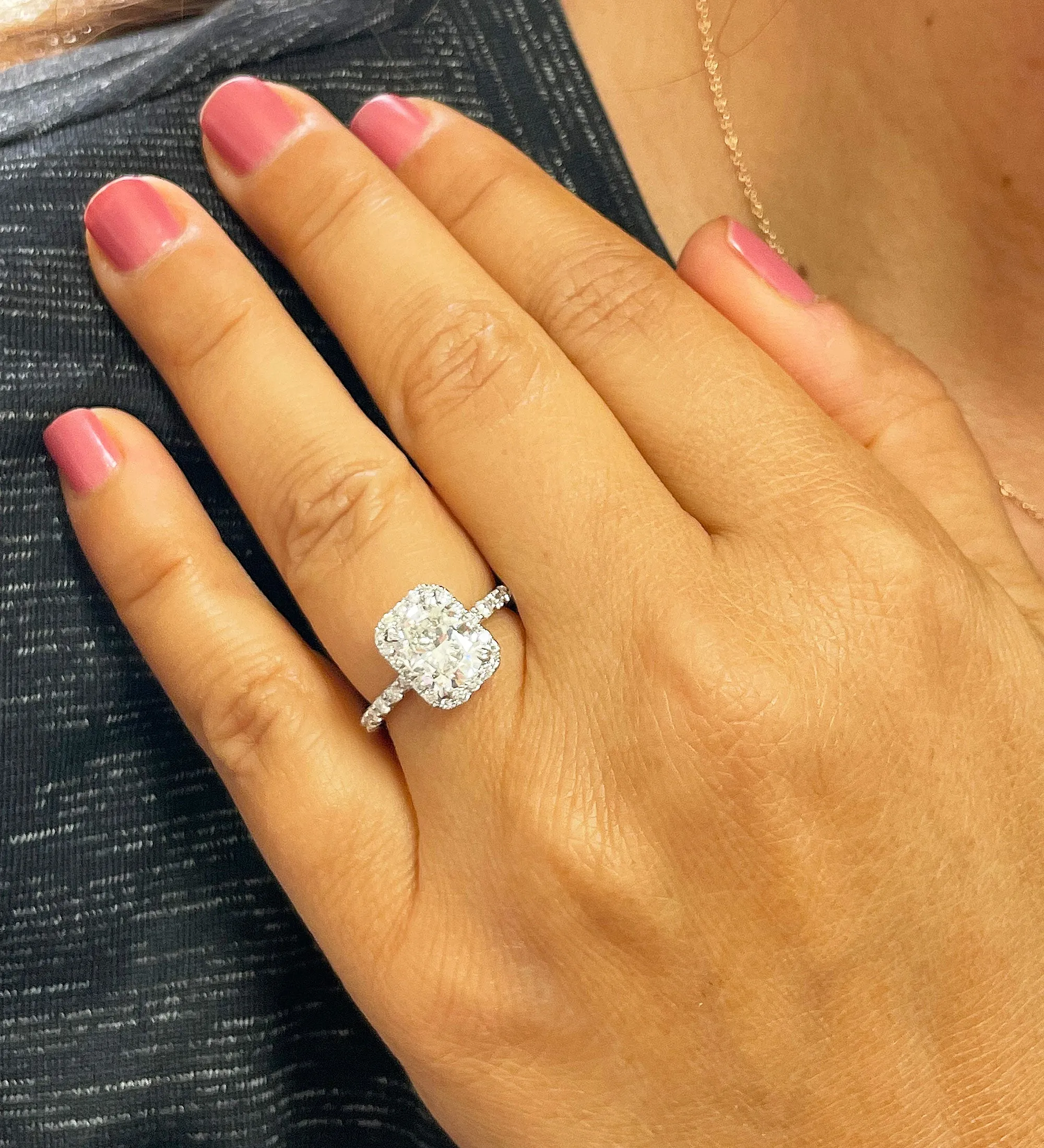 Women's 14k solid white gold cushion cut moissanite and natural round cut diamond engagement ring Bridal Wedding Halo 2.80ctw