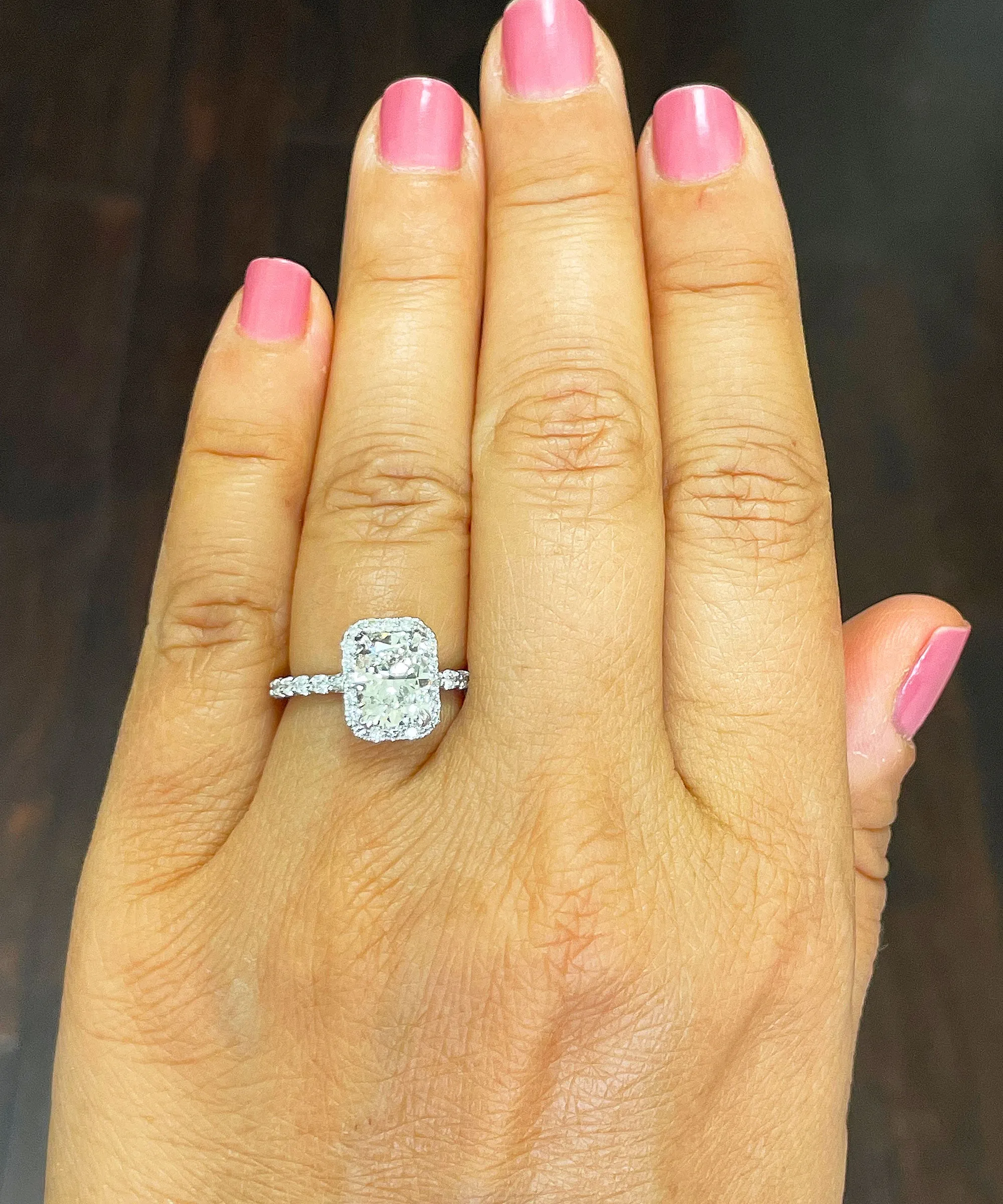 Women's 14k solid white gold cushion cut moissanite and natural round cut diamond engagement ring Bridal Wedding Halo 2.80ctw