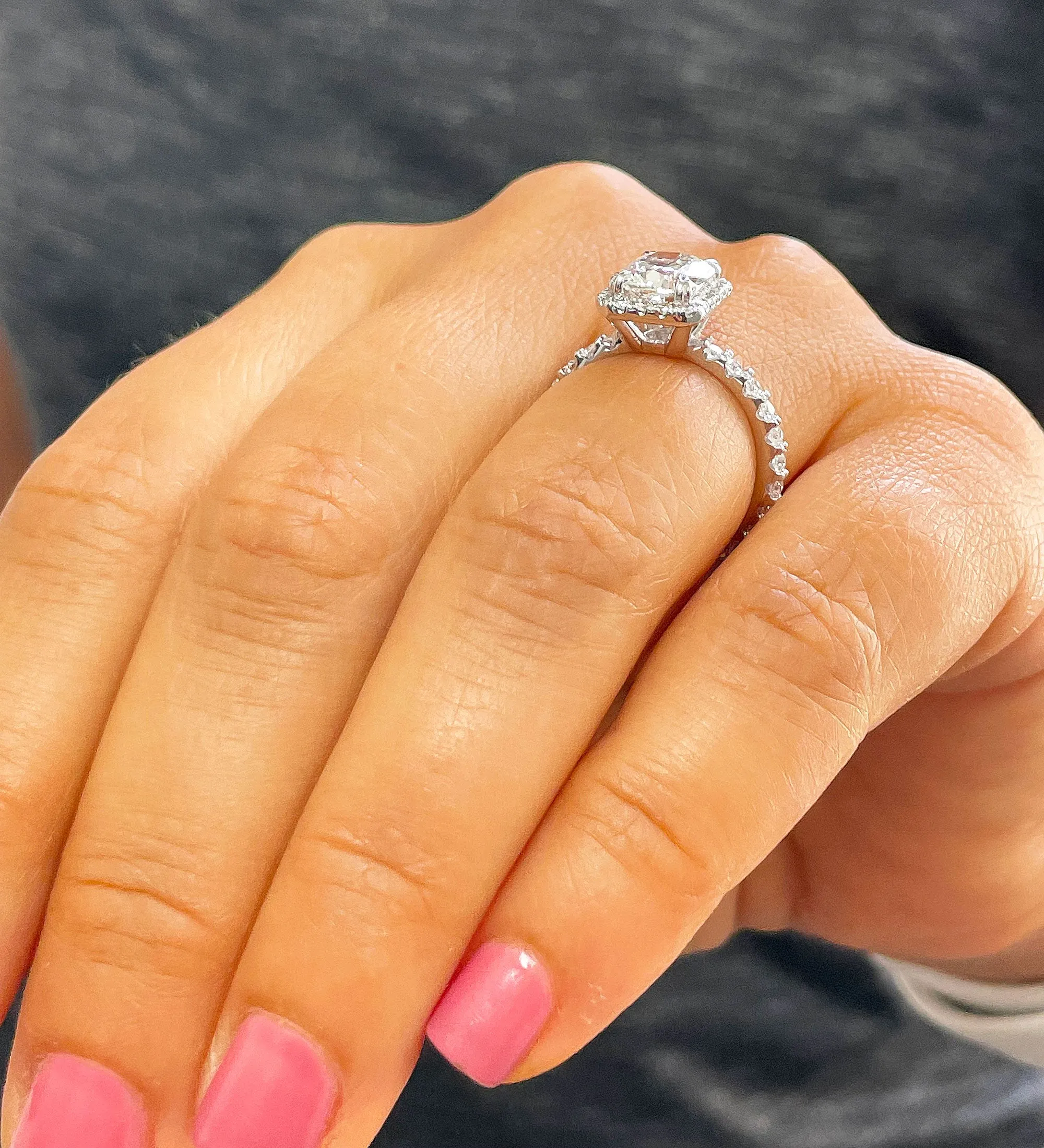 Women's 14k solid white gold cushion cut moissanite and natural round cut diamond engagement ring Bridal Wedding Halo 2.80ctw