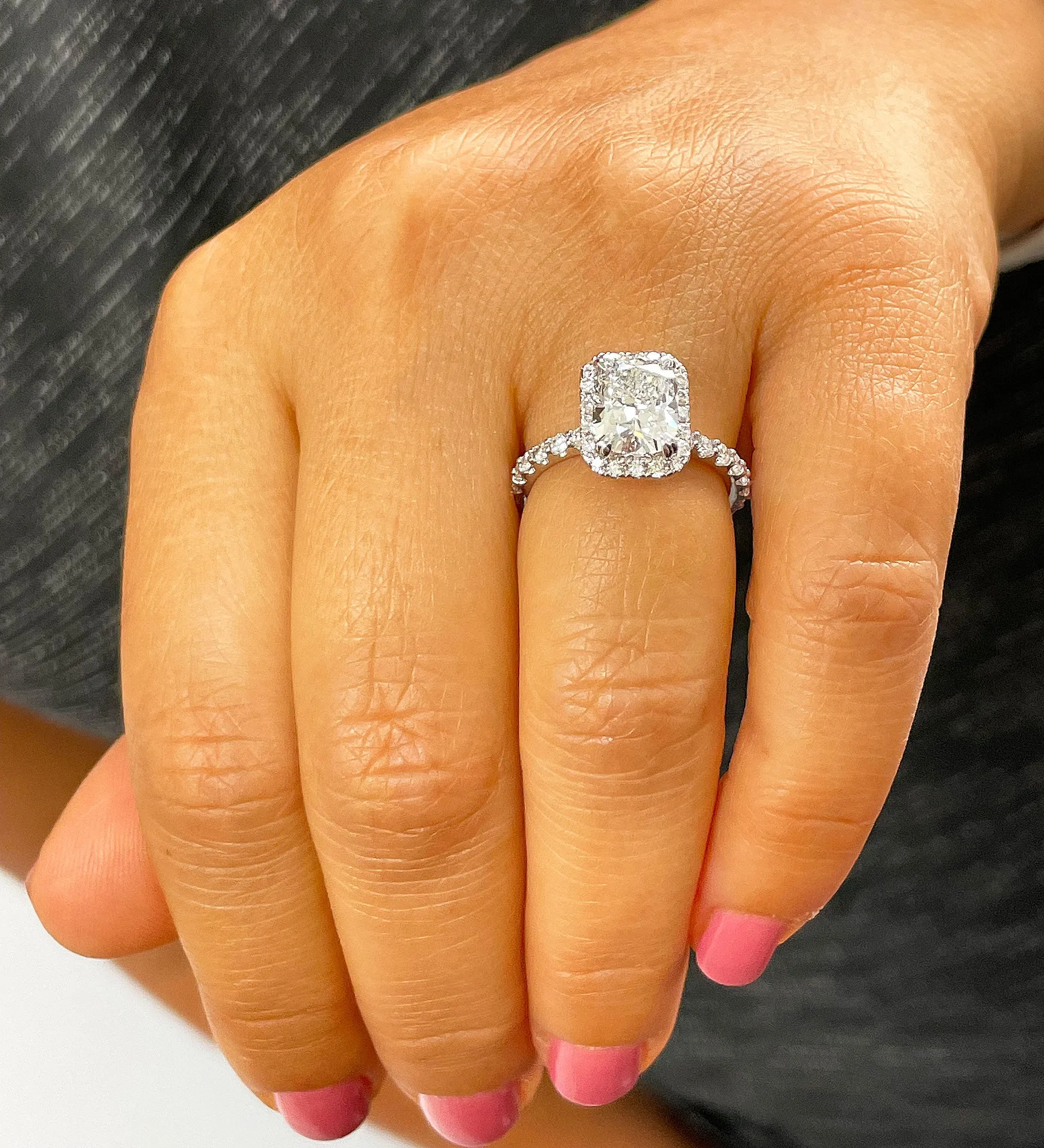 Women's 14k solid white gold cushion cut moissanite and natural round cut diamond engagement ring Bridal Wedding Halo 2.80ctw