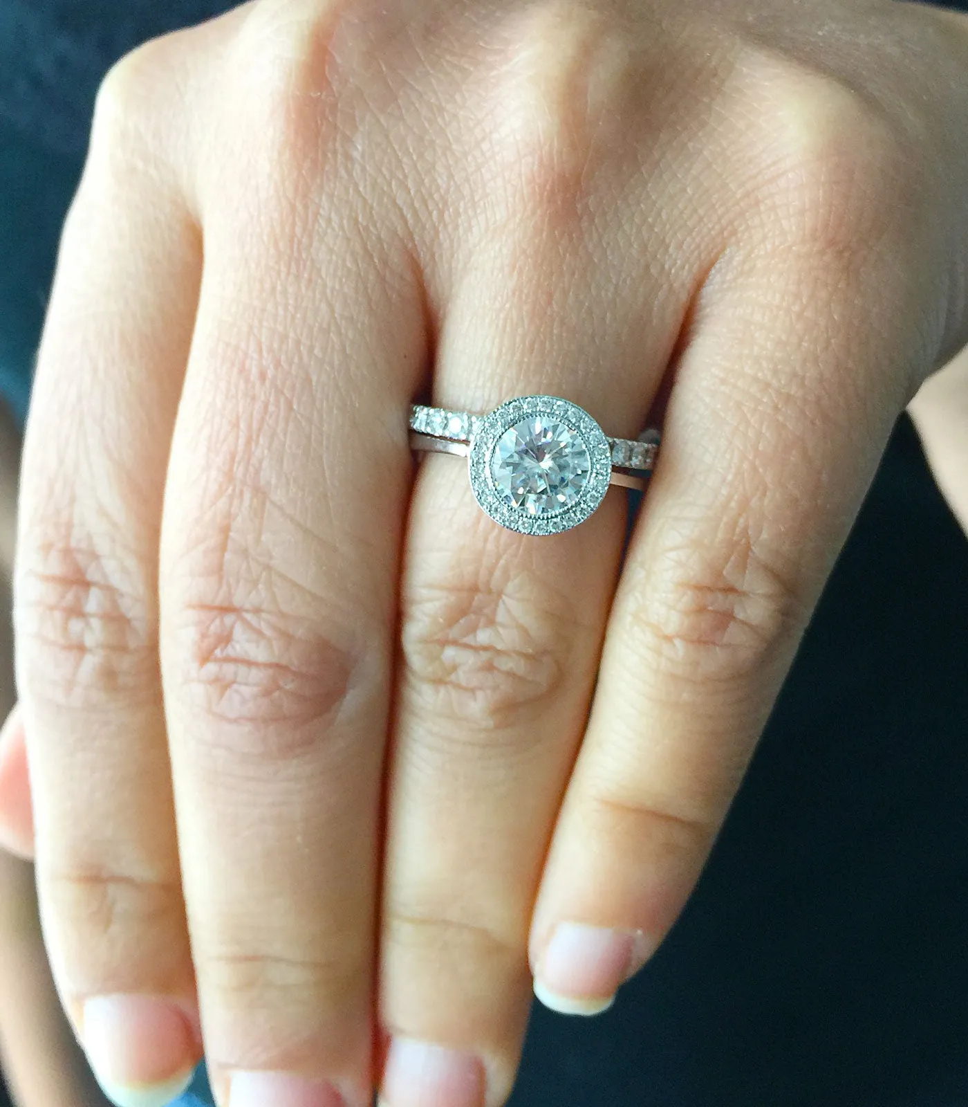 Women's 14k solid white gold Round cut forever one moissanite and natural round cut diamond engagement ring Bridal Wedding Halo 1.80ctw