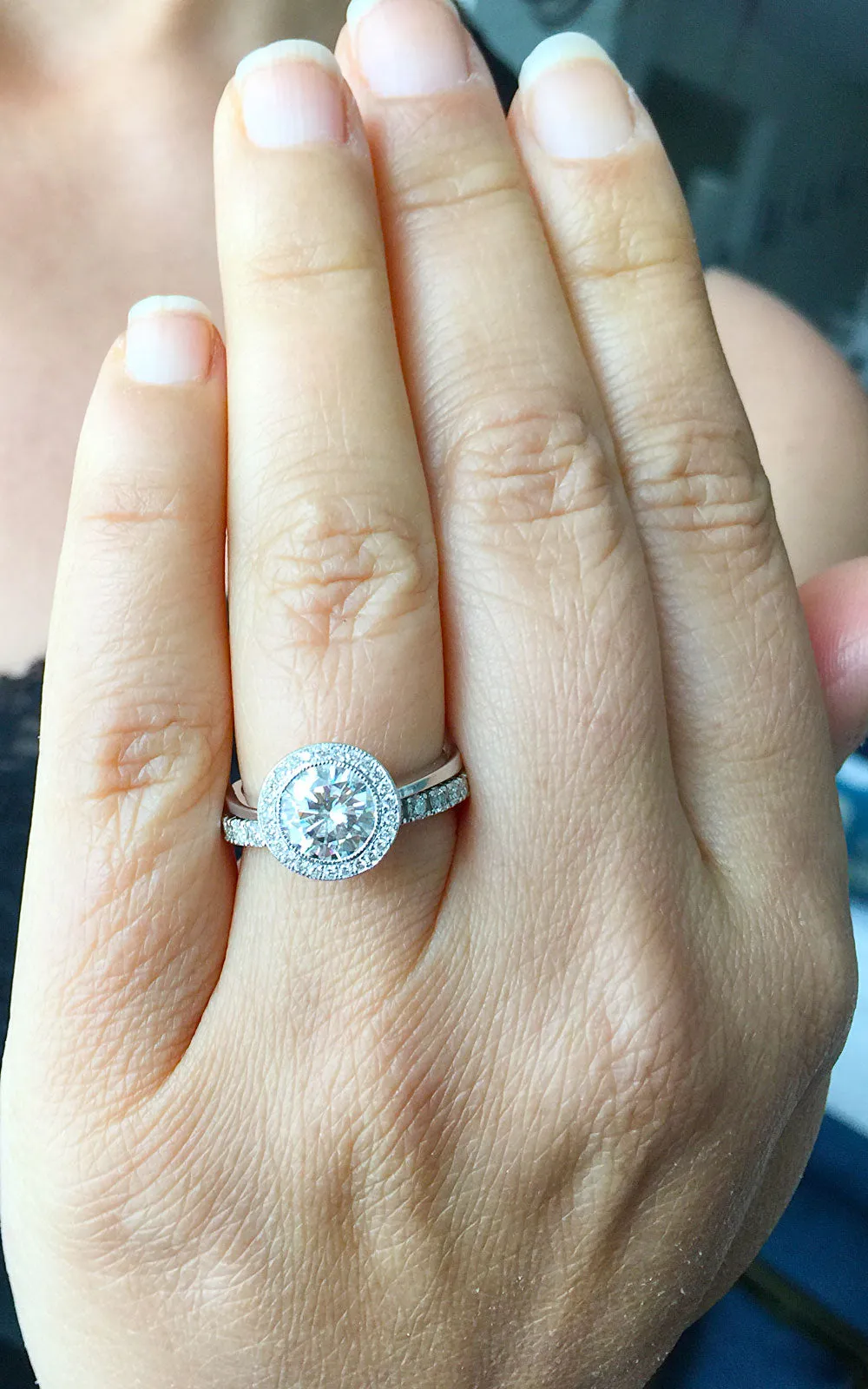 Women's 14k solid white gold Round cut forever one moissanite and natural round cut diamond engagement ring Bridal Wedding Halo 1.80ctw