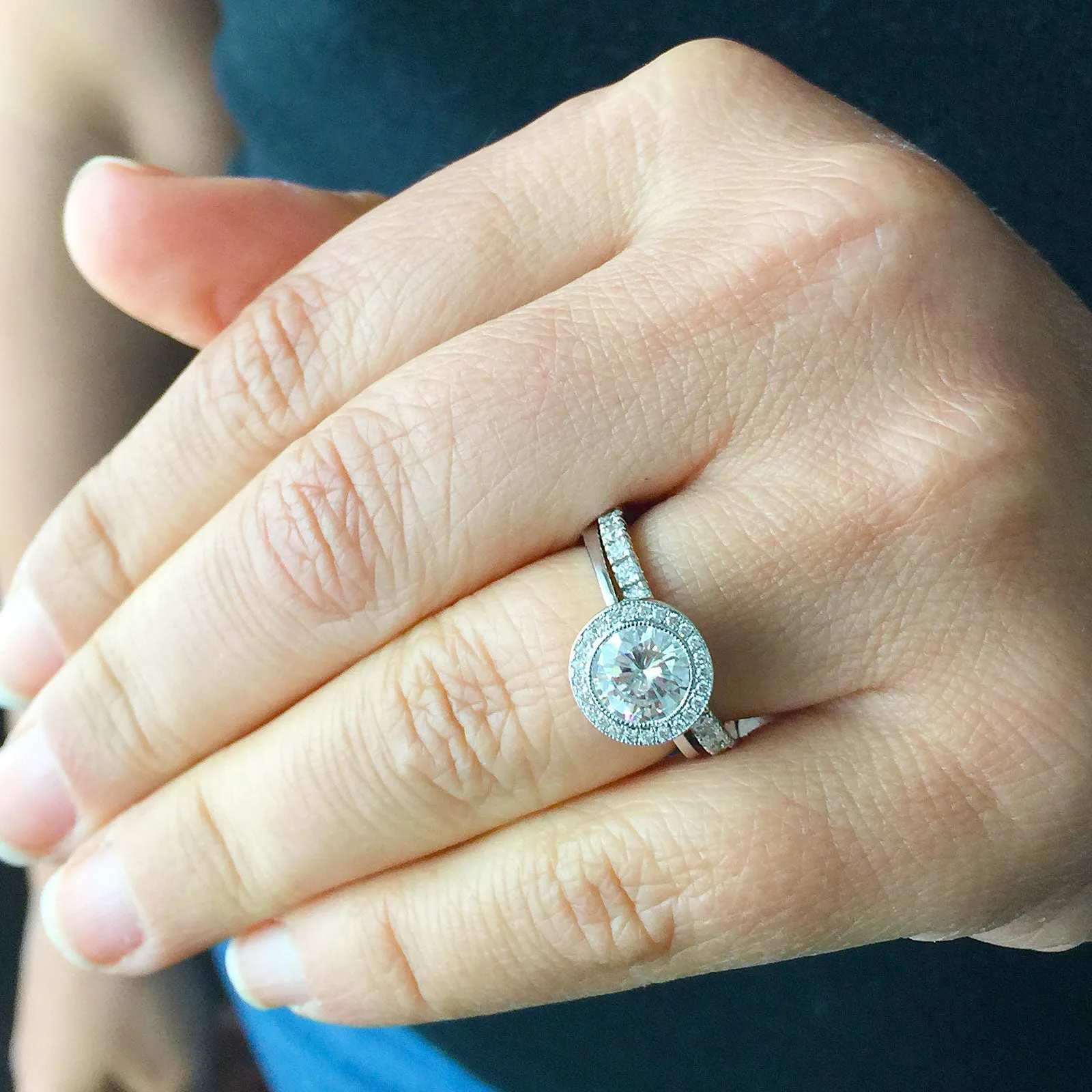Women's 14k solid white gold Round cut forever one moissanite and natural round cut diamond engagement ring Bridal Wedding Halo 1.80ctw