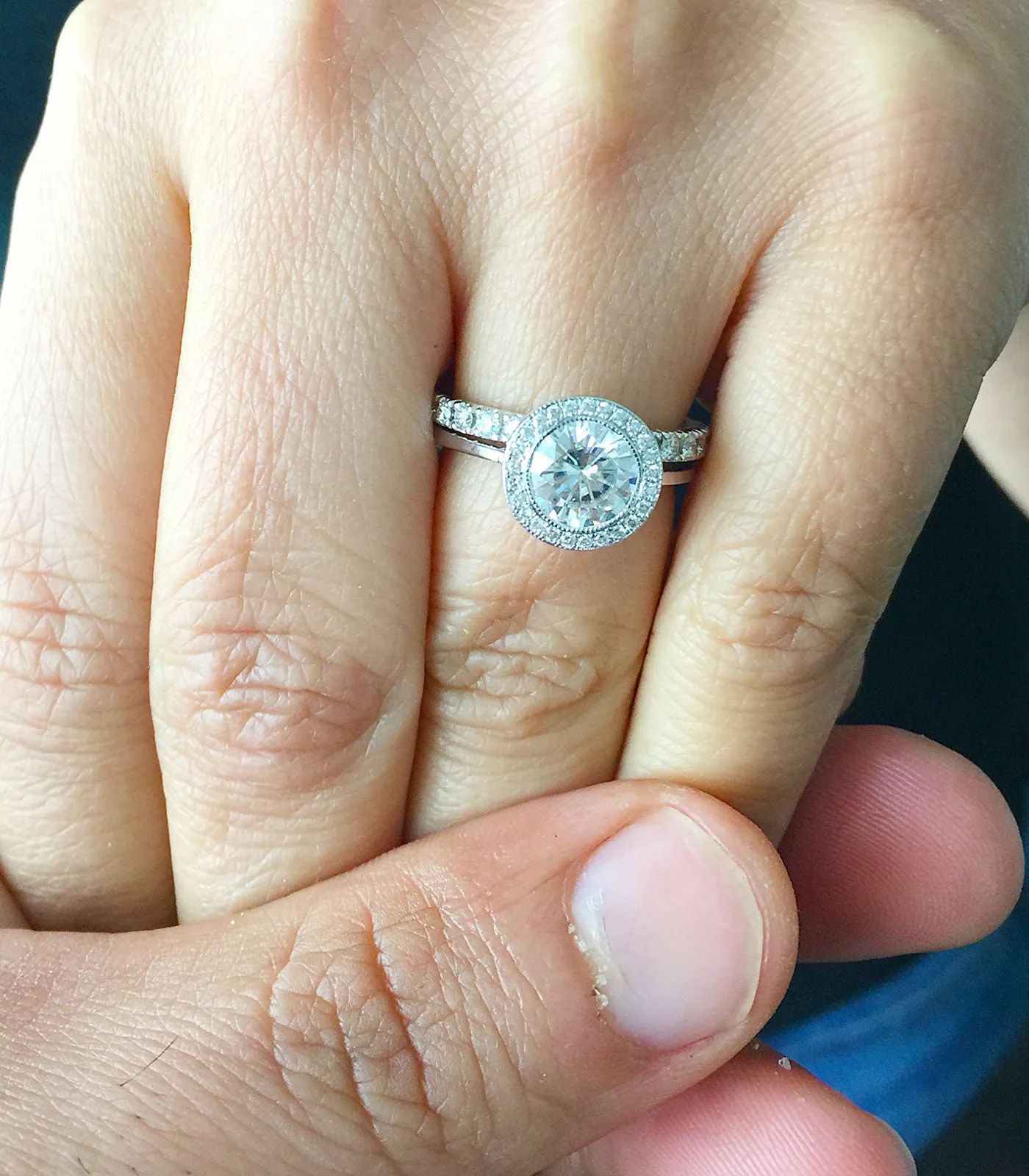 Women's 14k solid white gold Round cut forever one moissanite and natural round cut diamond engagement ring Bridal Wedding Halo 1.80ctw