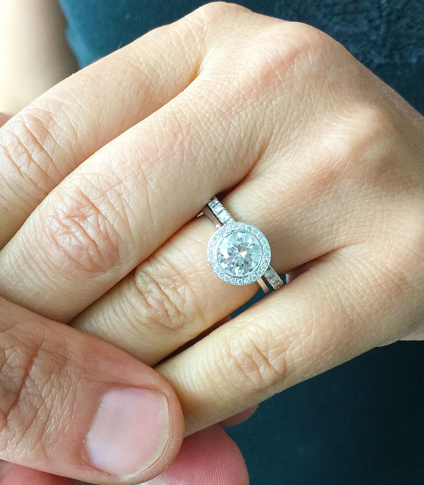 Women's 14k solid white gold Round cut forever one moissanite and natural round cut diamond engagement ring Bridal Wedding Halo 1.80ctw