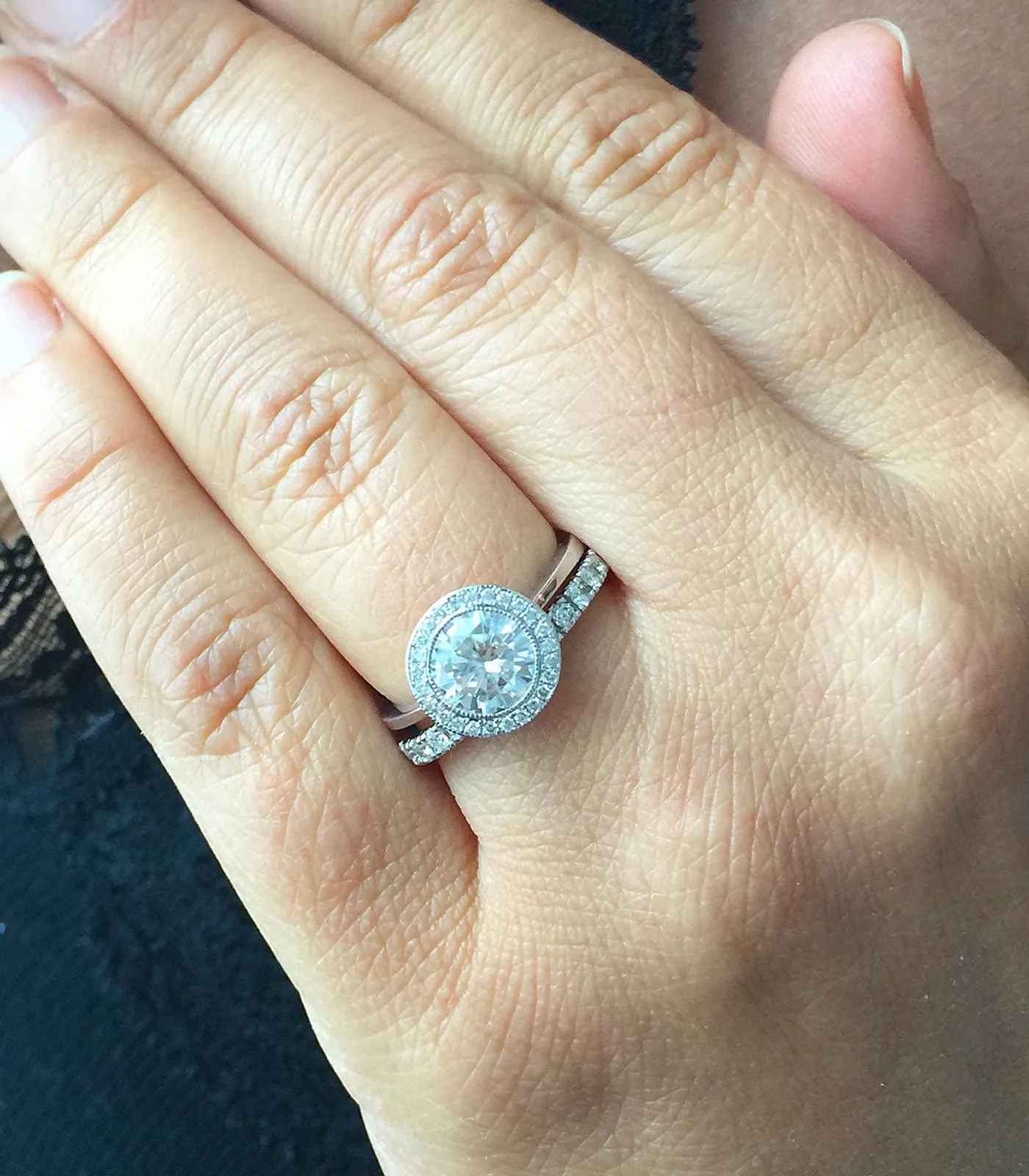 Women's 14k solid white gold Round cut forever one moissanite and natural round cut diamond engagement ring Bridal Wedding Halo 1.80ctw
