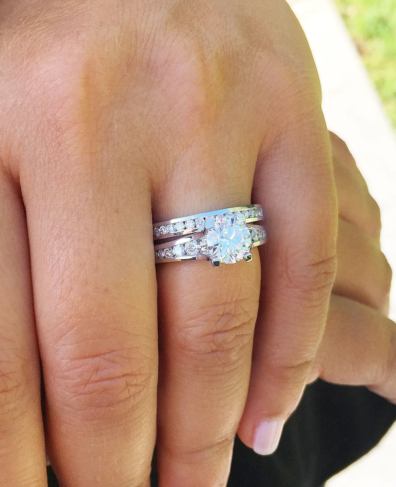 Women's 14k solid white gold round cut natural diamonds engagement ring and band Bridal Wedding Set Large 3.50ctw