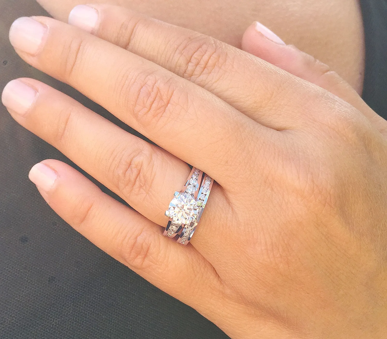 Women's 14k solid white gold round cut natural diamonds engagement ring and band Bridal Wedding Set Large 3.50ctw