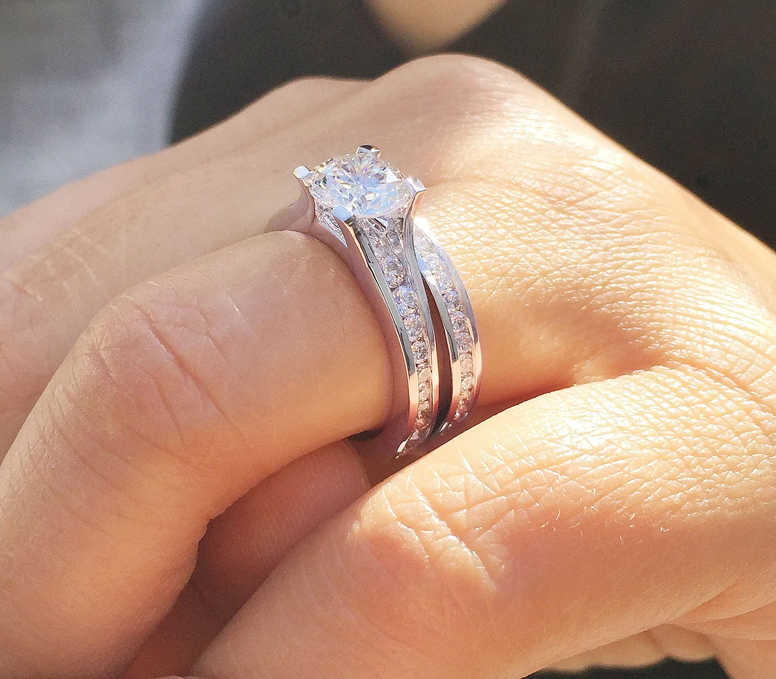 Women's 14k solid white gold round cut natural diamonds engagement ring and band Bridal Wedding Set Large 3.50ctw