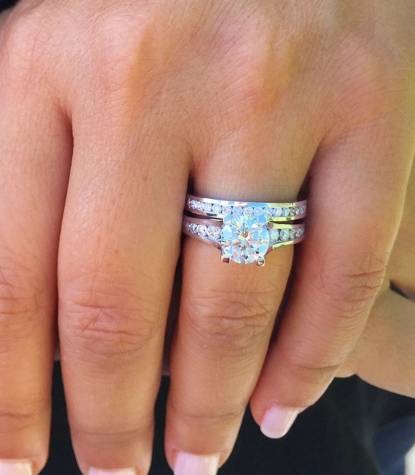 Women's 14k solid white gold round cut natural diamonds engagement ring and band Bridal Wedding Set Large 3.50ctw