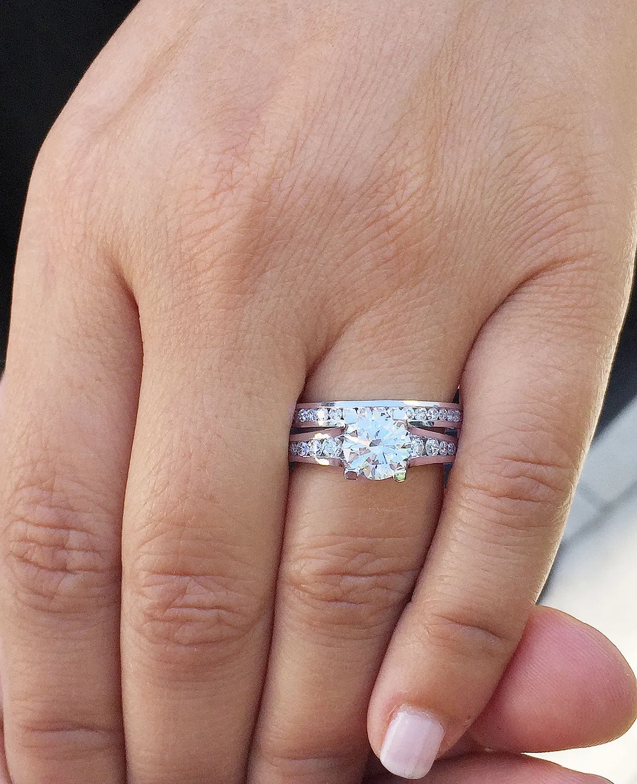 Women's 14k solid white gold round cut natural diamonds engagement ring and band Bridal Wedding Set Large 3.50ctw