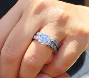 Women's 14k solid white gold round cut natural diamonds engagement ring and band Bridal Wedding Set Large 3.50ctw