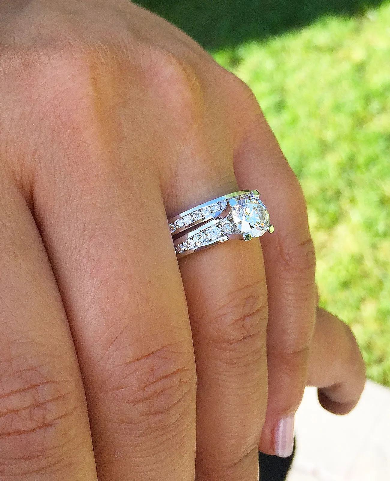 Women's 14k solid white gold round cut natural diamonds engagement ring and band Bridal Wedding Set Large 3.50ctw
