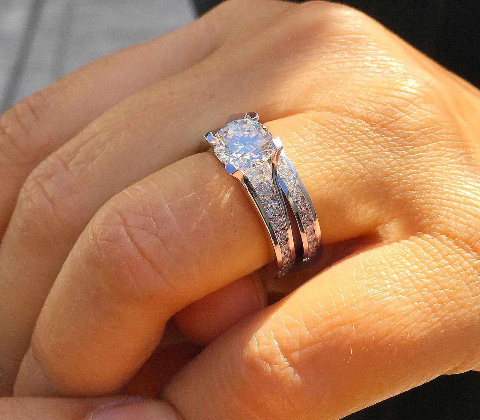 Women's 14k solid white gold round cut natural diamonds engagement ring and band Bridal Wedding Set Large 3.50ctw