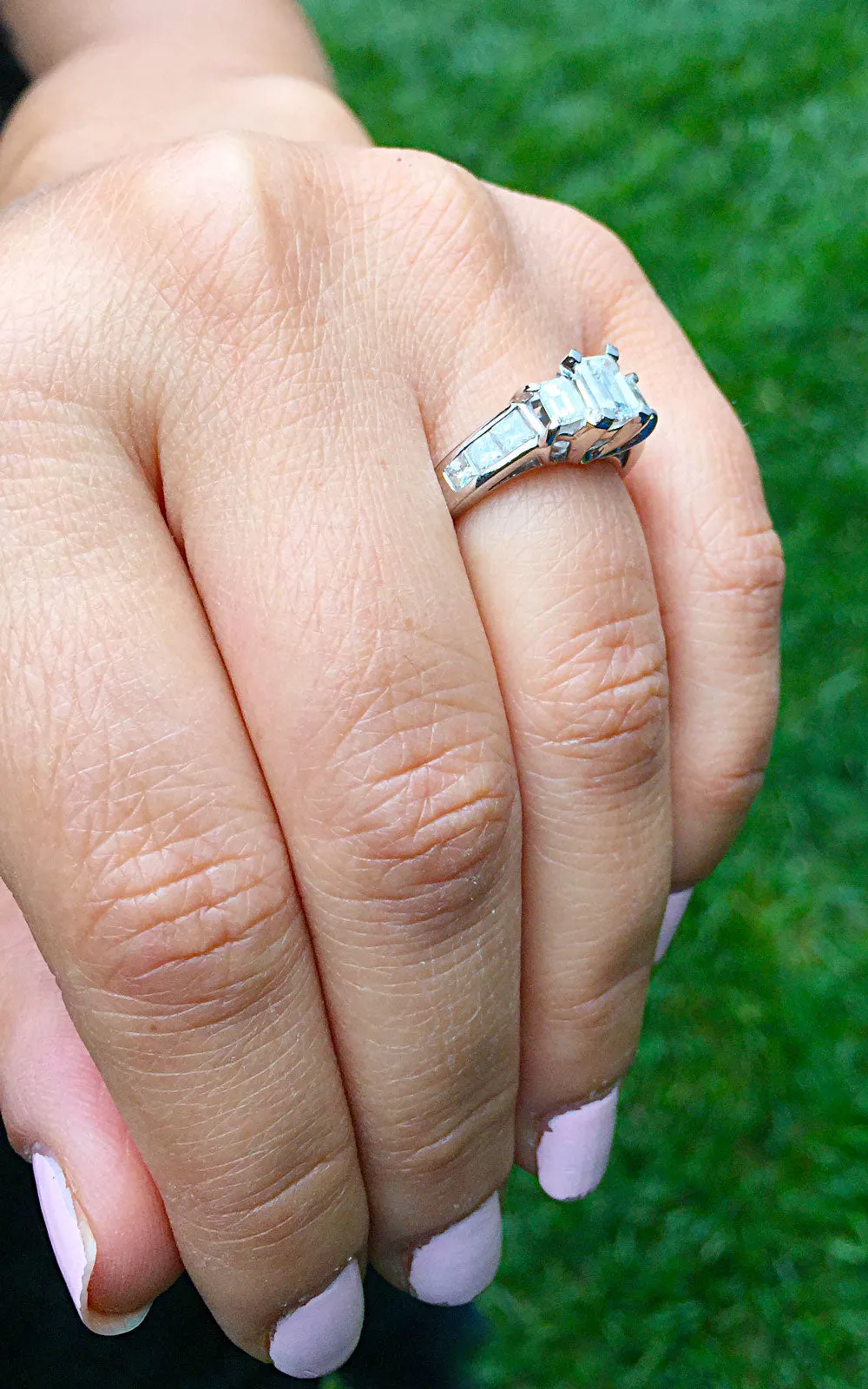 Women's 14k white gold emerald cut forever one moissanite and diamond engagement ring Three Stone Style Bridal Wedding Natural Diamonds 1.60
