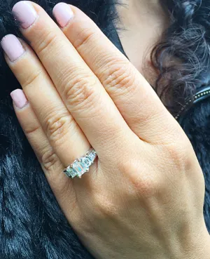 Women's 14k white gold emerald cut forever one moissanite and diamond engagement ring Three Stone Style Bridal Wedding Natural Diamonds 1.60
