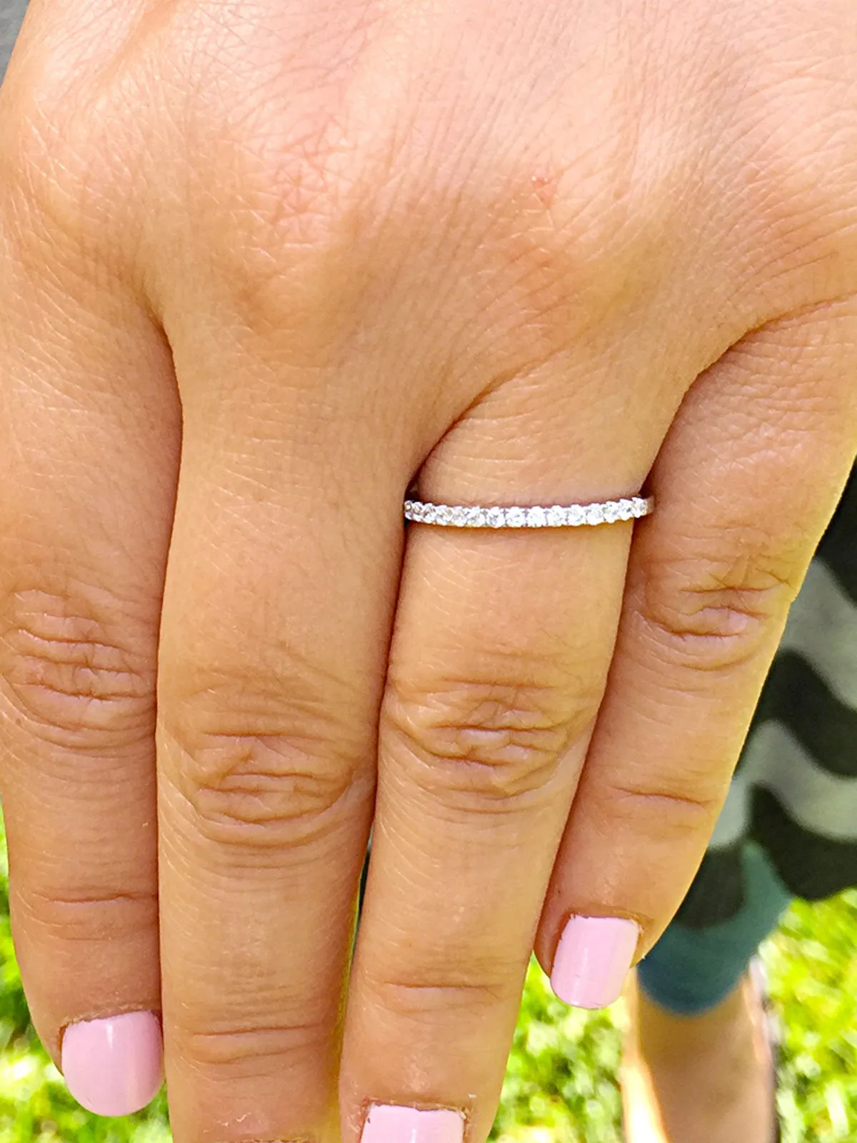 Women's 14k white gold round cut diamonds band anniversary art deco modern half eternity style bridal prong natural diamonds 0.20ctw