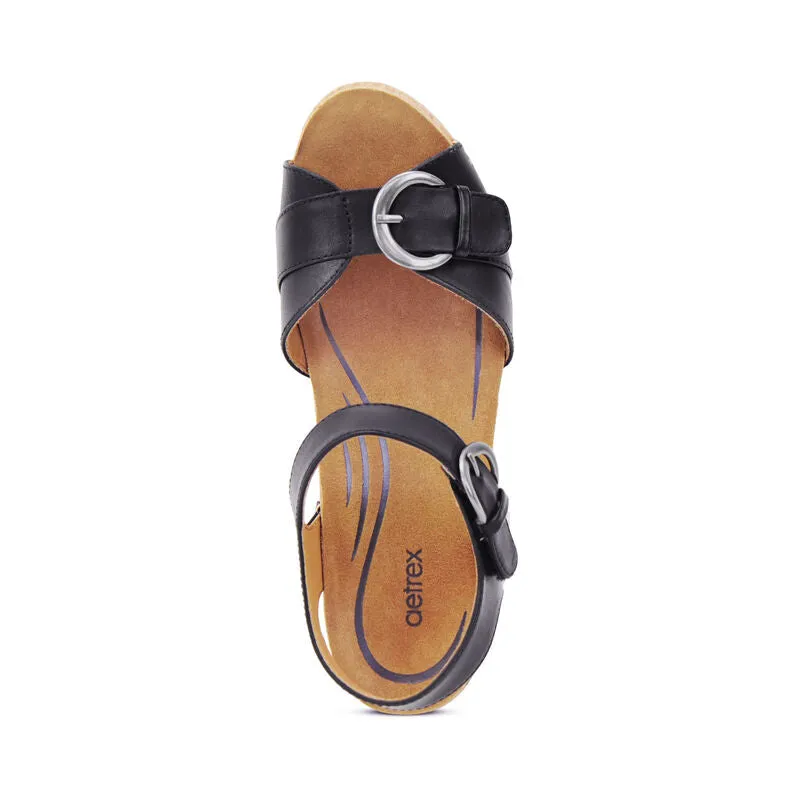 WOMEN'S AETREX TORY OPEN TOE HEELS | BLACK