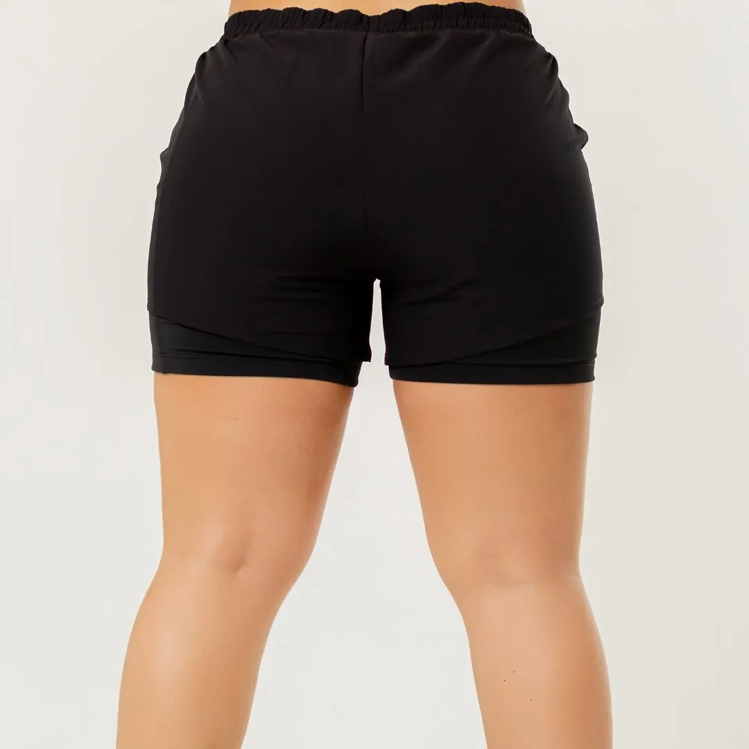 Women's Black 2-Layer Running Shorts