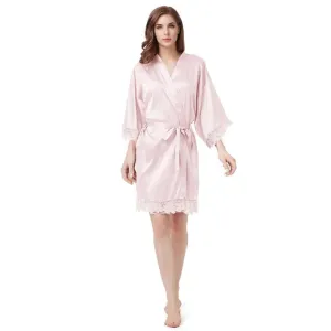 Women's Blank Bridal Day Robe With Crochet Detail - Blush