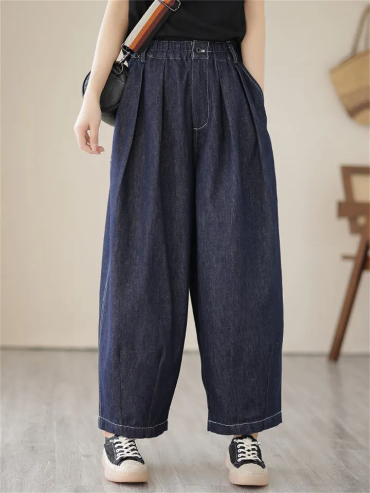 Women's Casual Blue Oversized Straight-Leg Jeans
