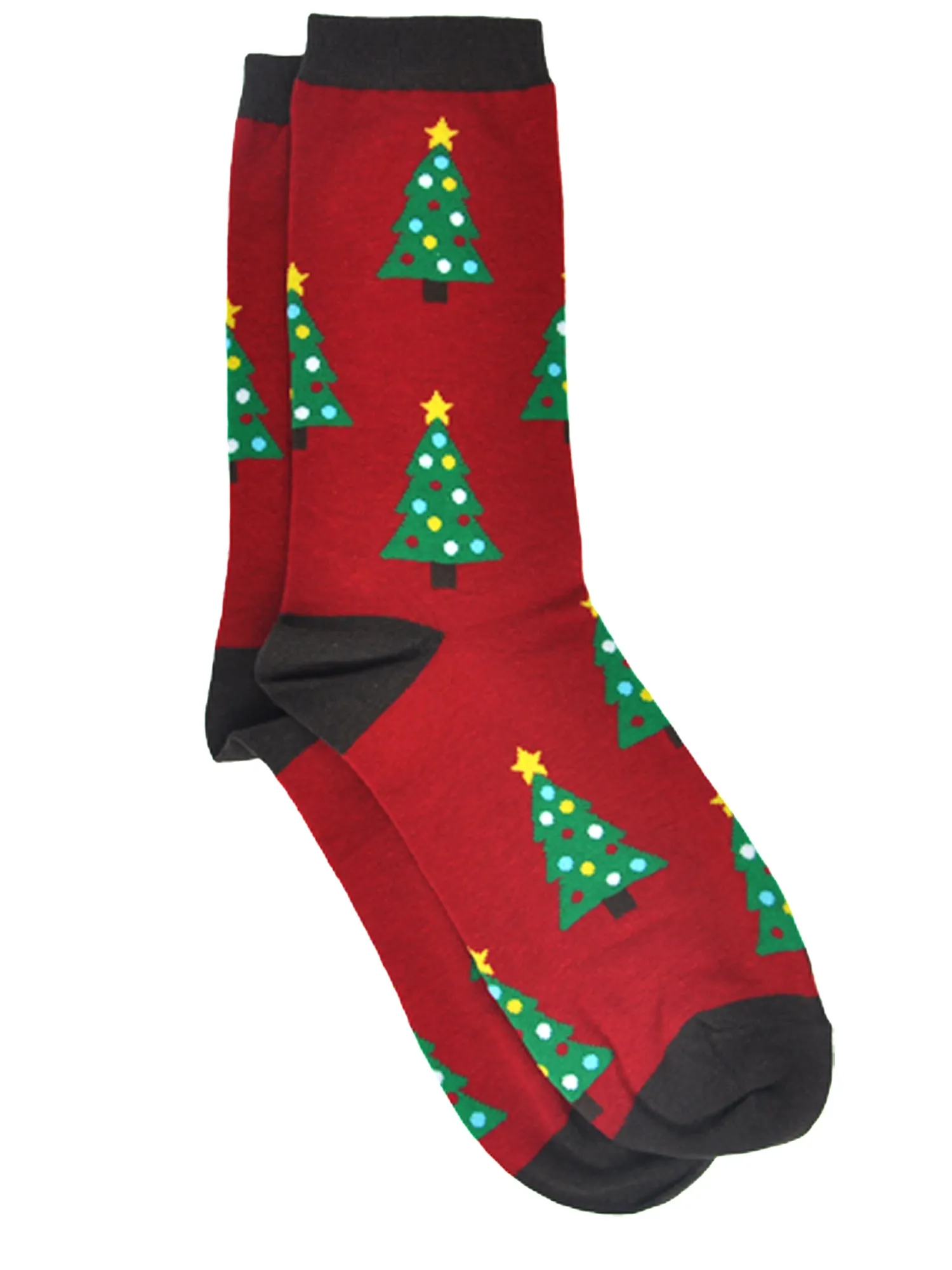 Women's Christmas Tree Socks All-Over Novelty Crew Red