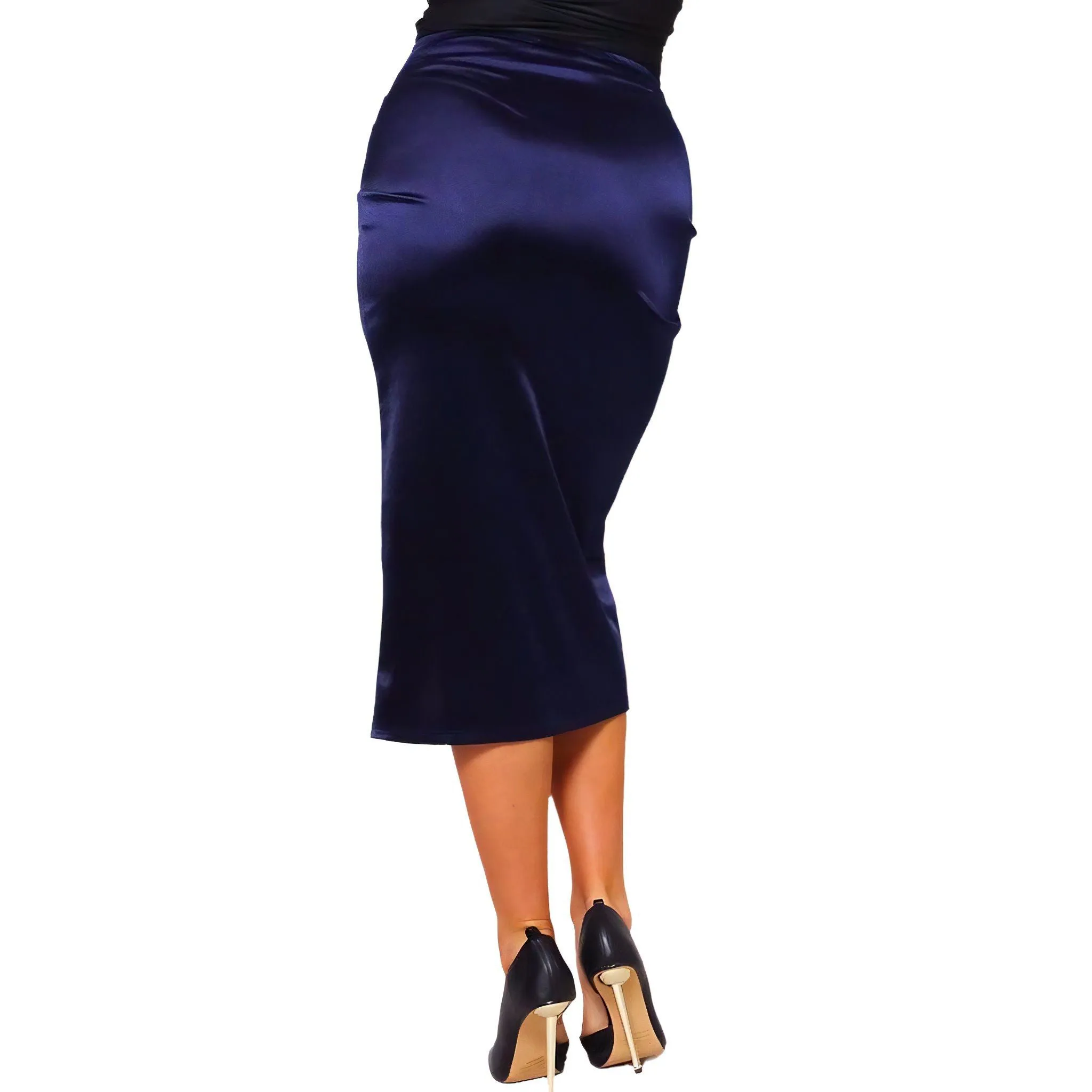 Women's Crossover Satin Midi Skirt in Champagne, Navy & Ruby
