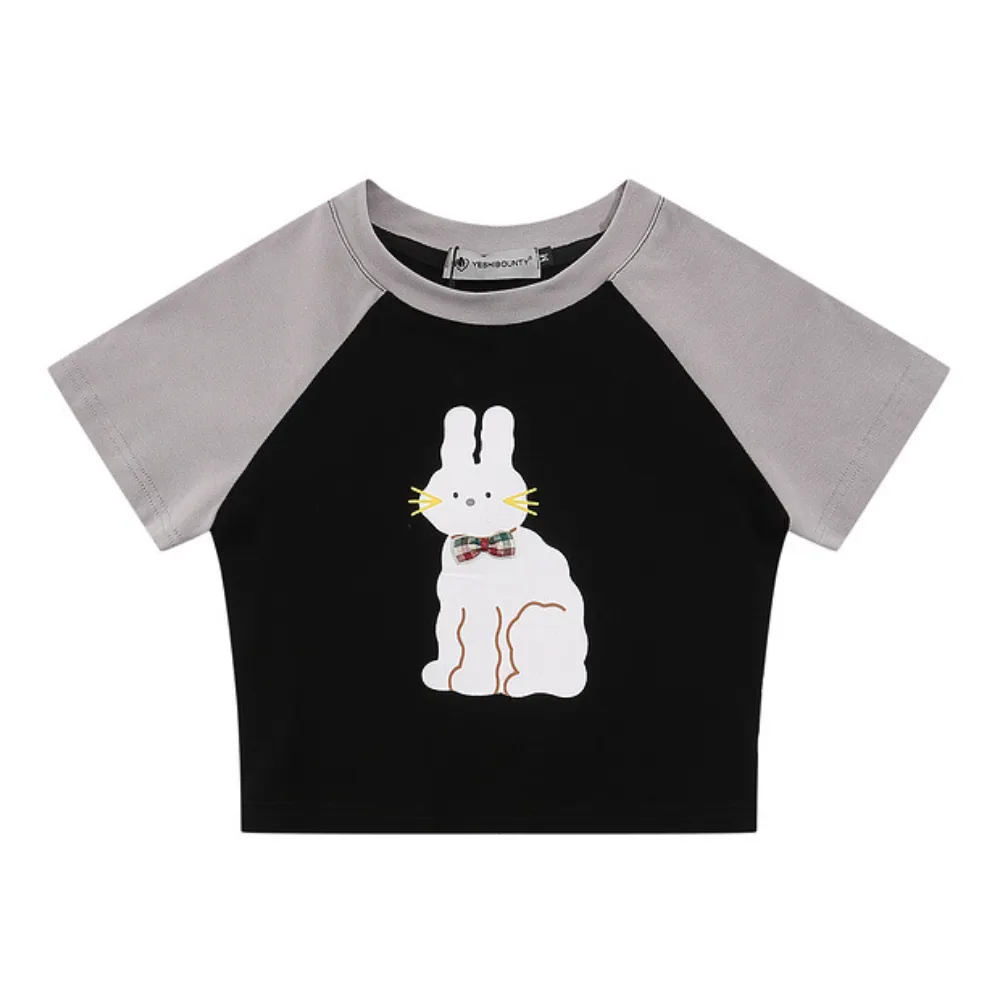 Women's Cute Rabbit Panel Cropped Top