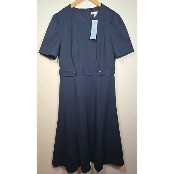 Womens Dress London Times Solid Side Tab Fit &amp; Flare Navy Size 8